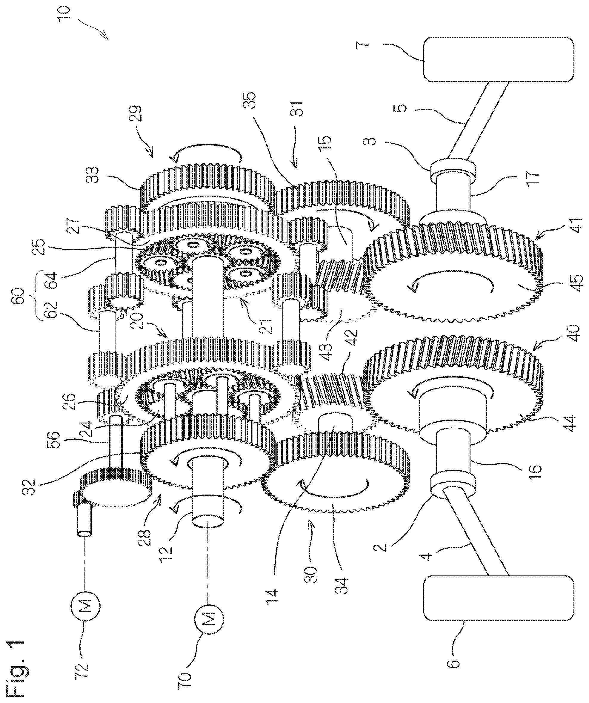 Patent US12103383 — Vehicular drive device, and electric vehicle — Figure 1