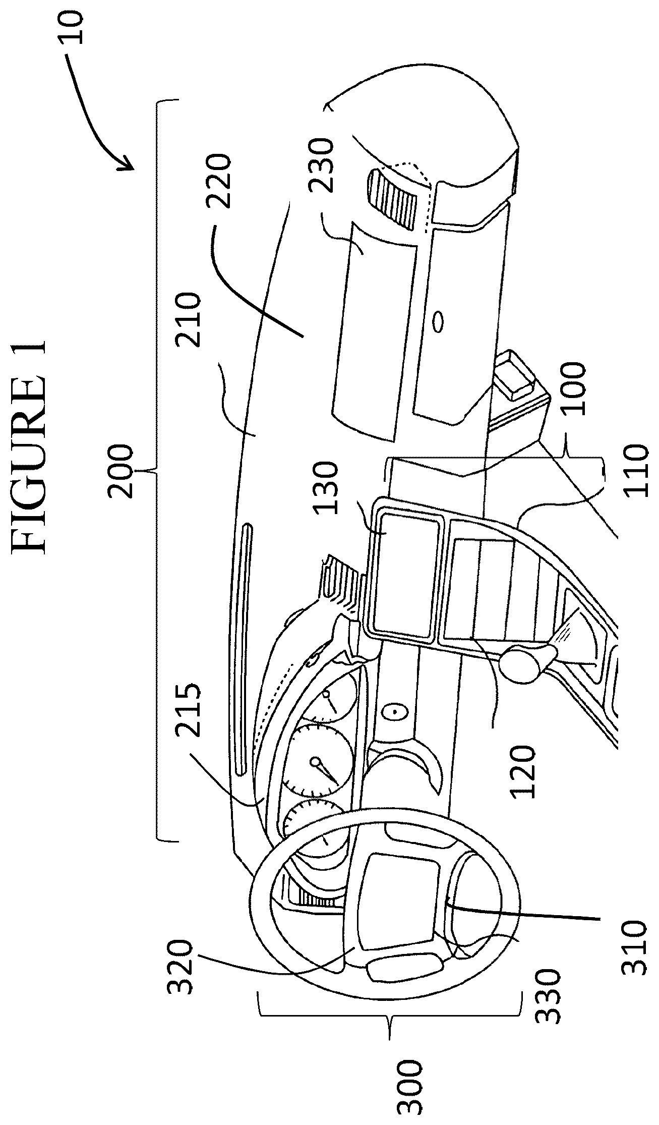 Patent US12103397 — Vehicle interior systems having a curved cover glass with improved reliability and methods for forming the same — Figure 1