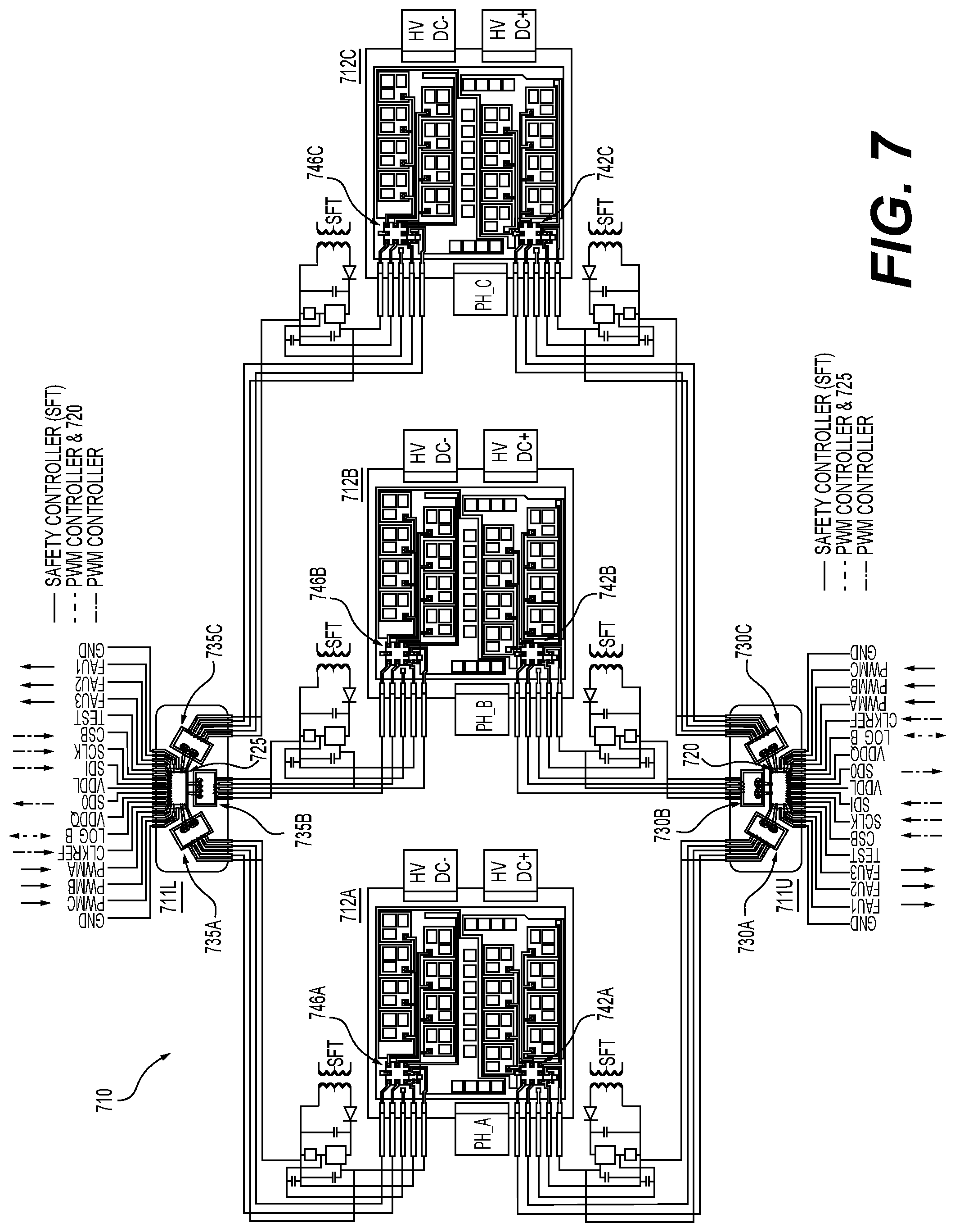 Patent US12103406 Figure 7 – Systems and methods for integrated gate driver for inverter for electric vehicle