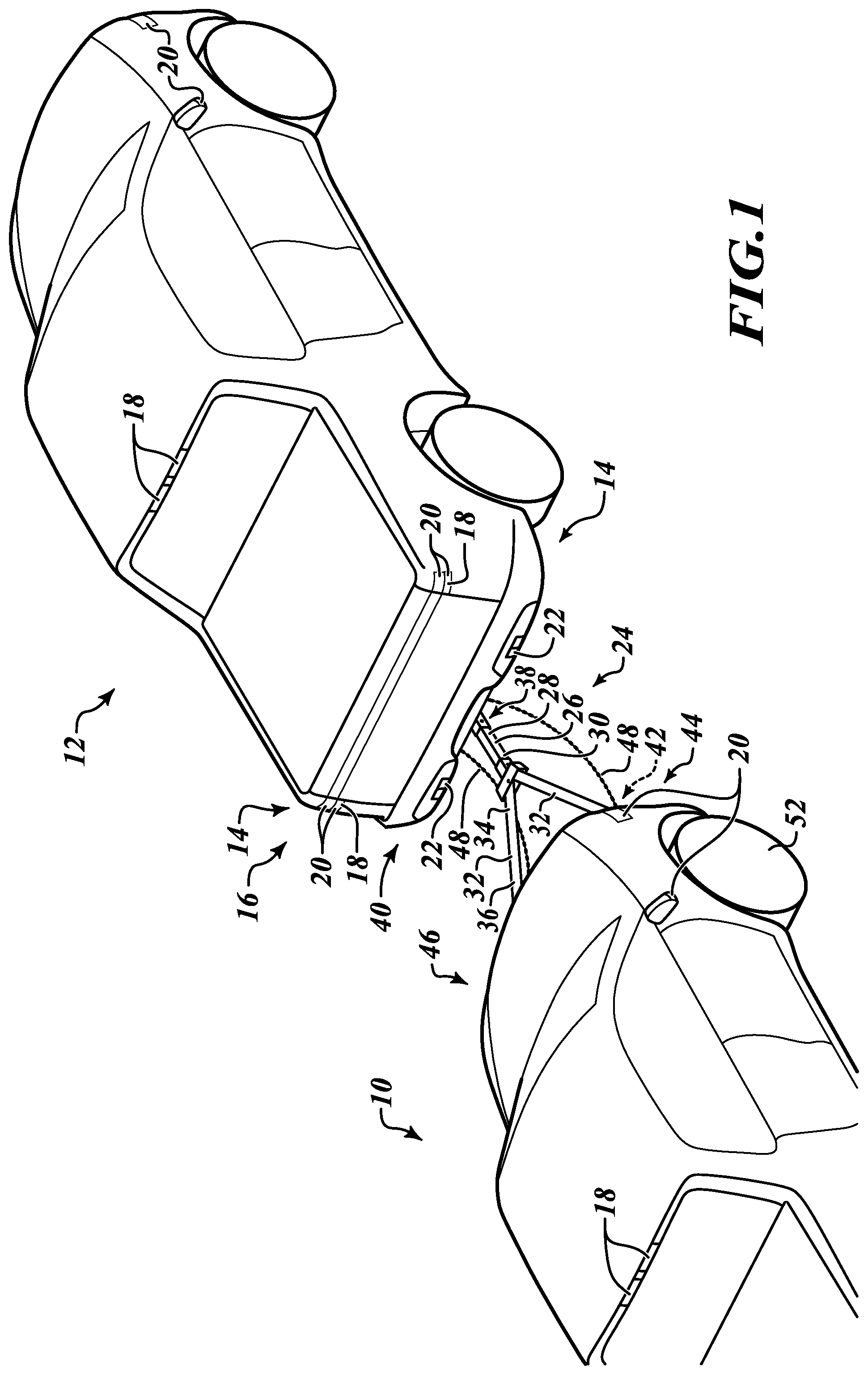 Patent US12103433 Figure 1 – Systems and methods for controlling towing of a vehicle