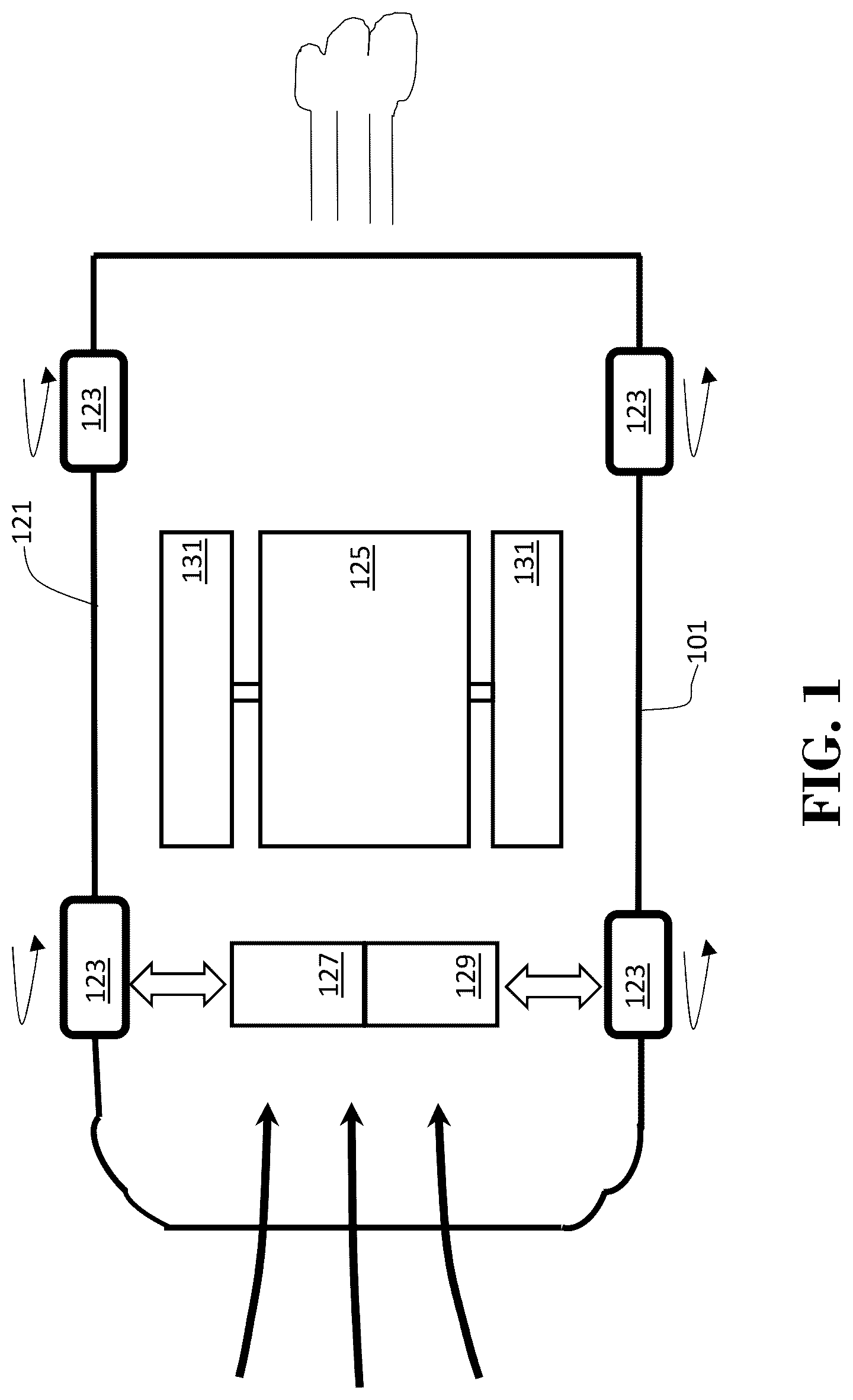 Patent US12103434 — Apparatus for harvesting electrical energy from air flow in a moving vehicle using piezoelectric flag sheets in a Venturi system — Figure 1