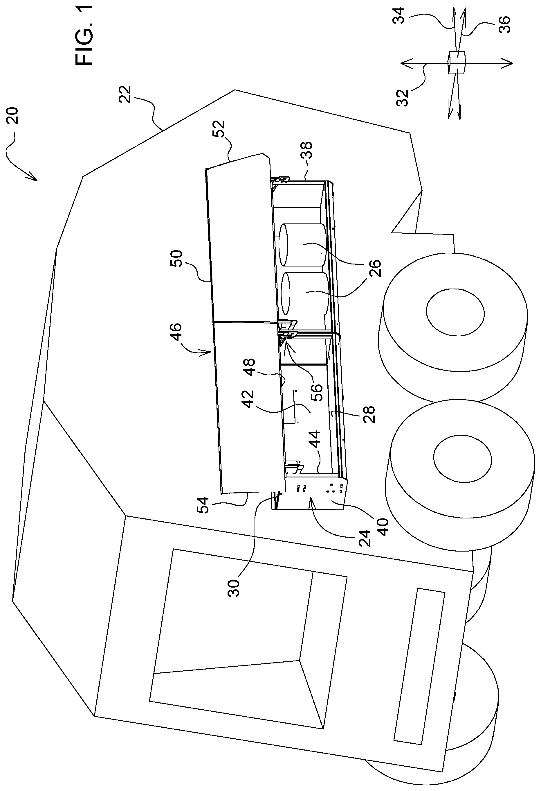 Patent US12103467 Figure 1 – Uplift twine box door linkage system for baler implement