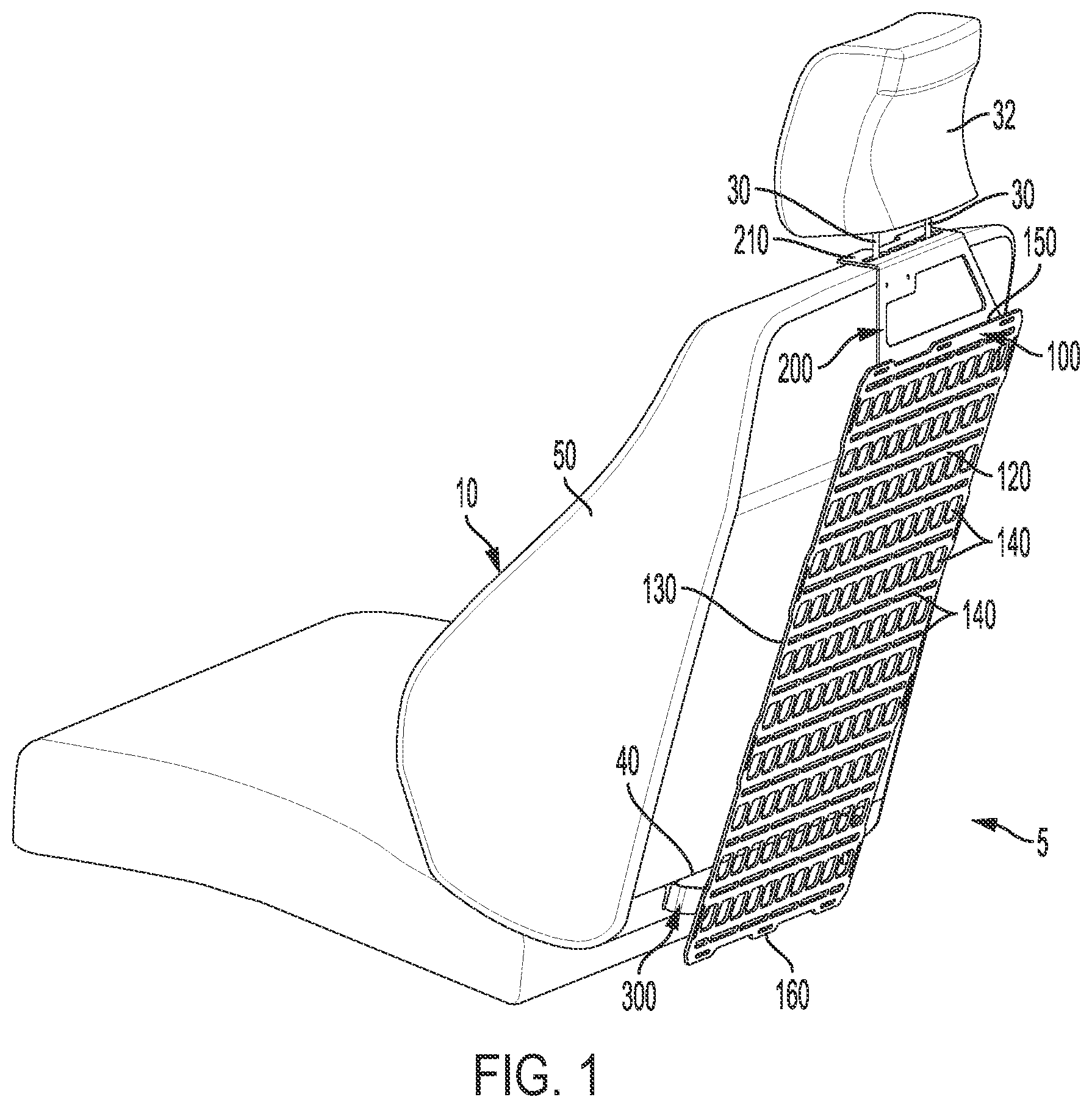 Patent US12103497 — System for attaching a storage panel to a vehicle seat — Figure 1
