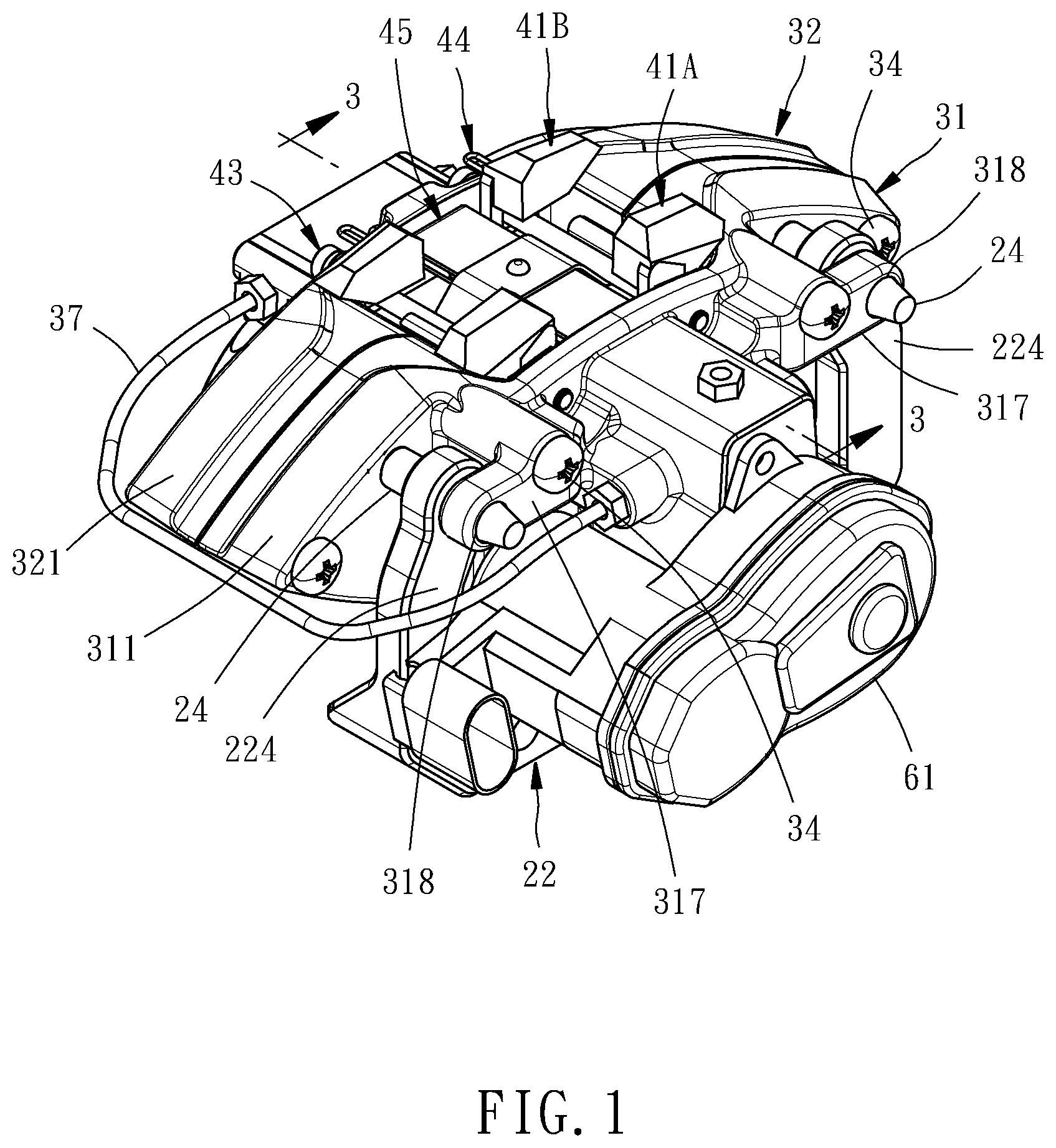 Patent US12103504 — Hydraulic brake and electronic parking integrated caliper — Figure 1