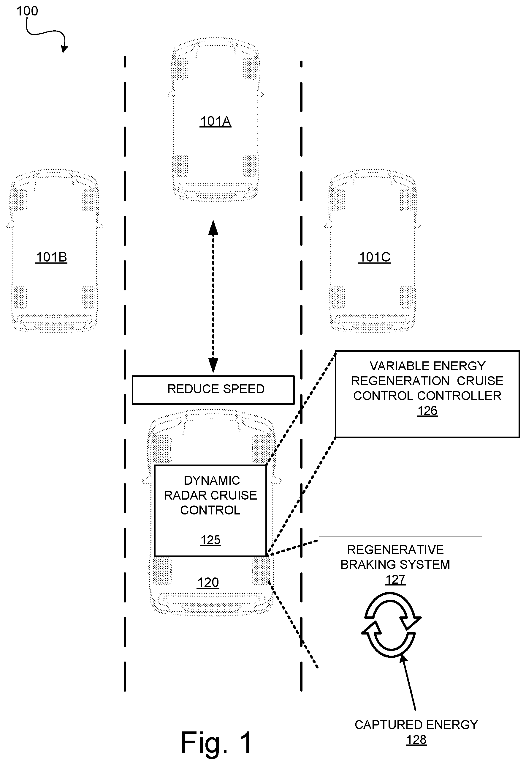 Patent US12103533 — Systems and methods for variable energy regeneration cruise control — Figure 1