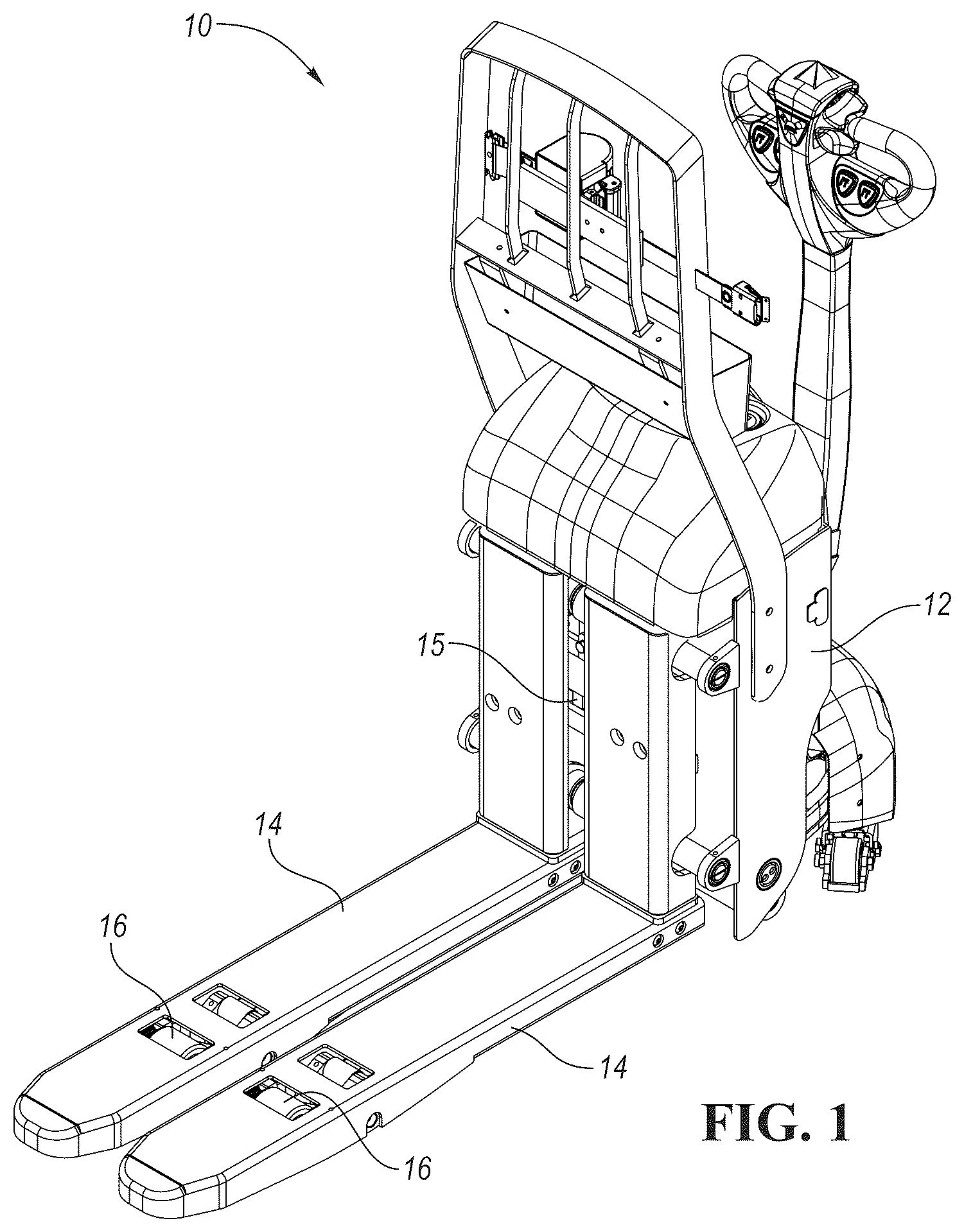 Patent US12103577 — Adjustable span tine pallet jack — Figure 1