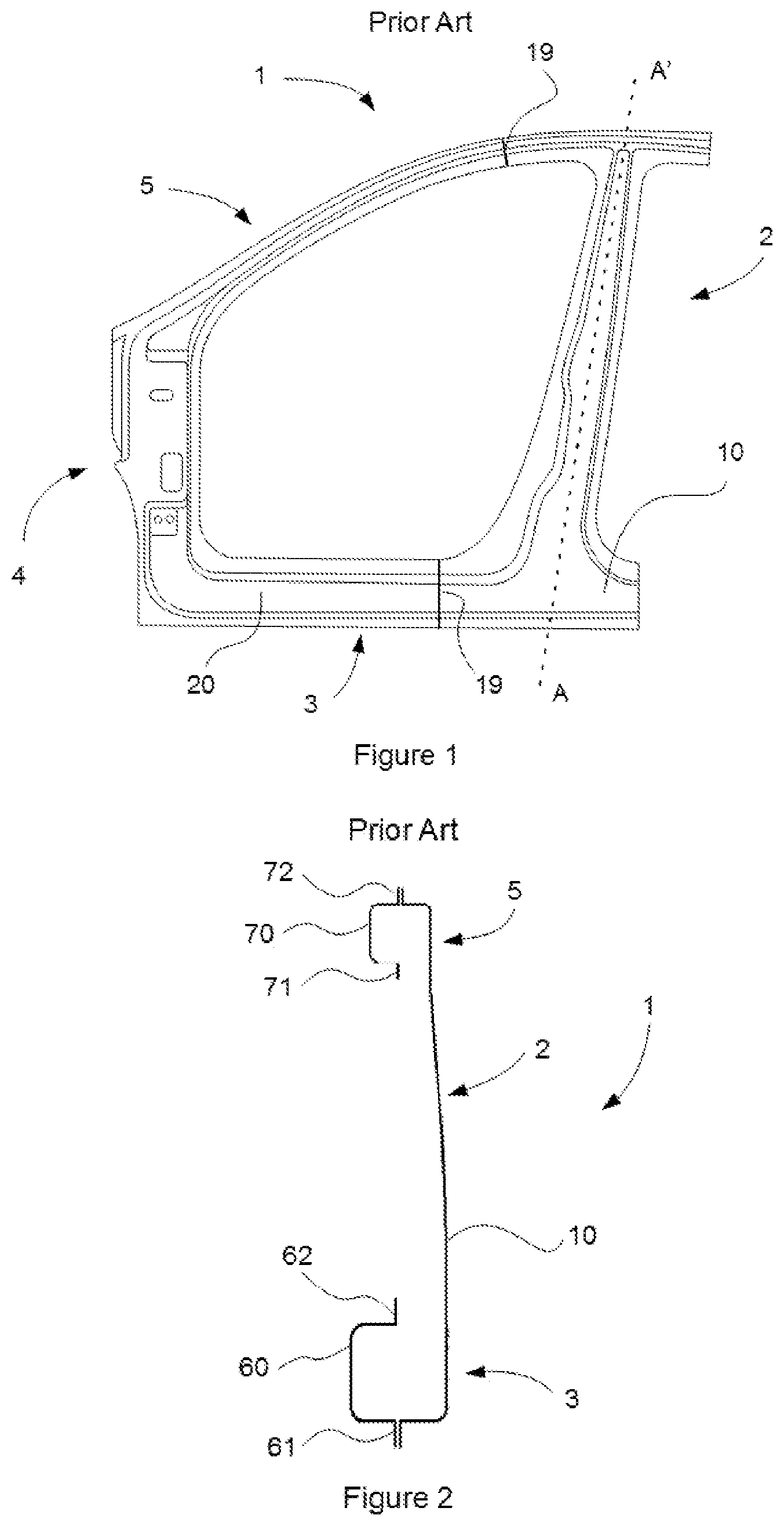 Patent US12103592 Figure 1 – Body side structural frame of a vehicle