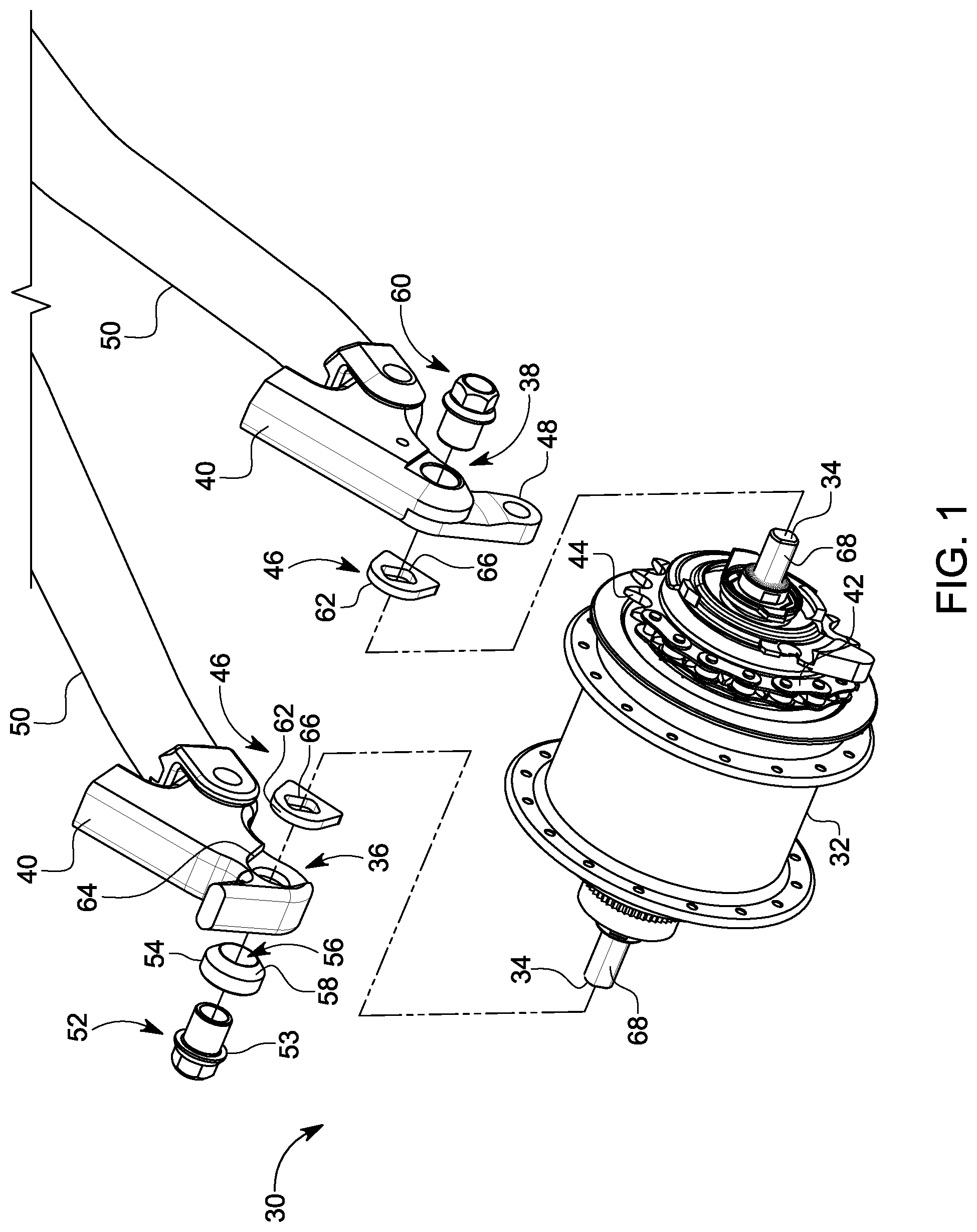Patent US12103641 — Bicycle belt or chain tensioner and internally geared hub conversion kit — Figure 1