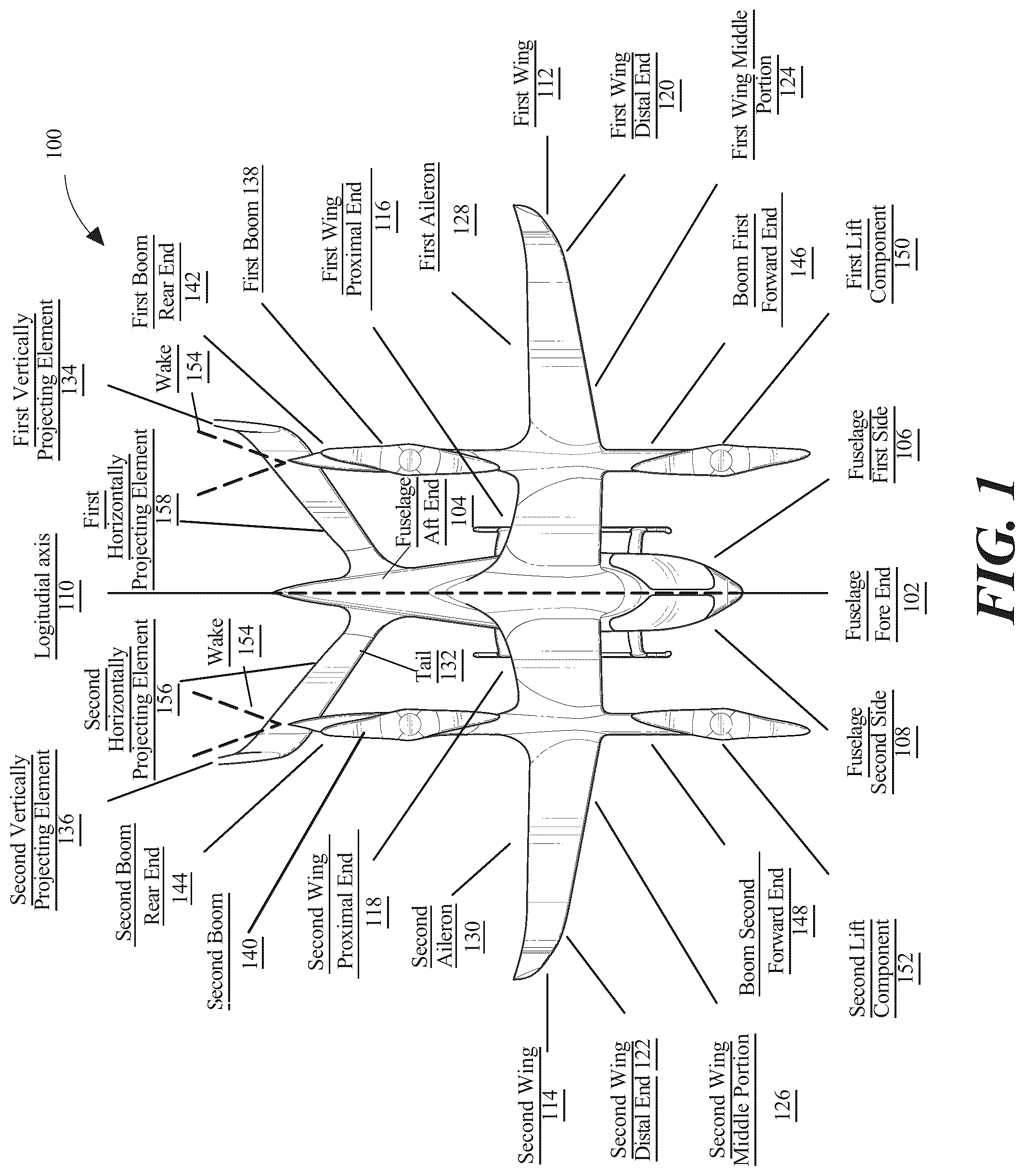 Patent US12103670 Figure 1 – Vertical take-off and landing (VTOL) aircraft