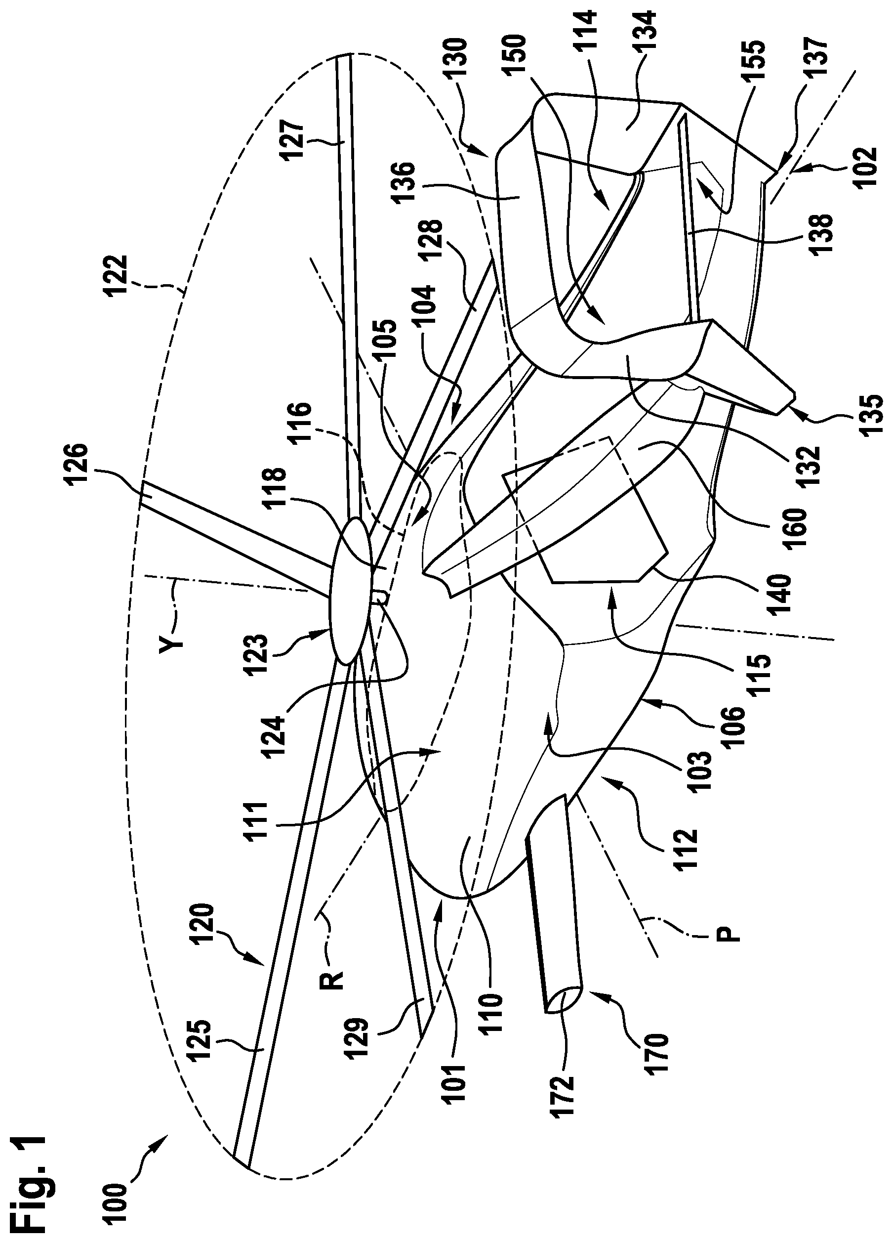 Patent US12103672 Figure 1 – Rotary wing aircraft with a stabilizer arrangement