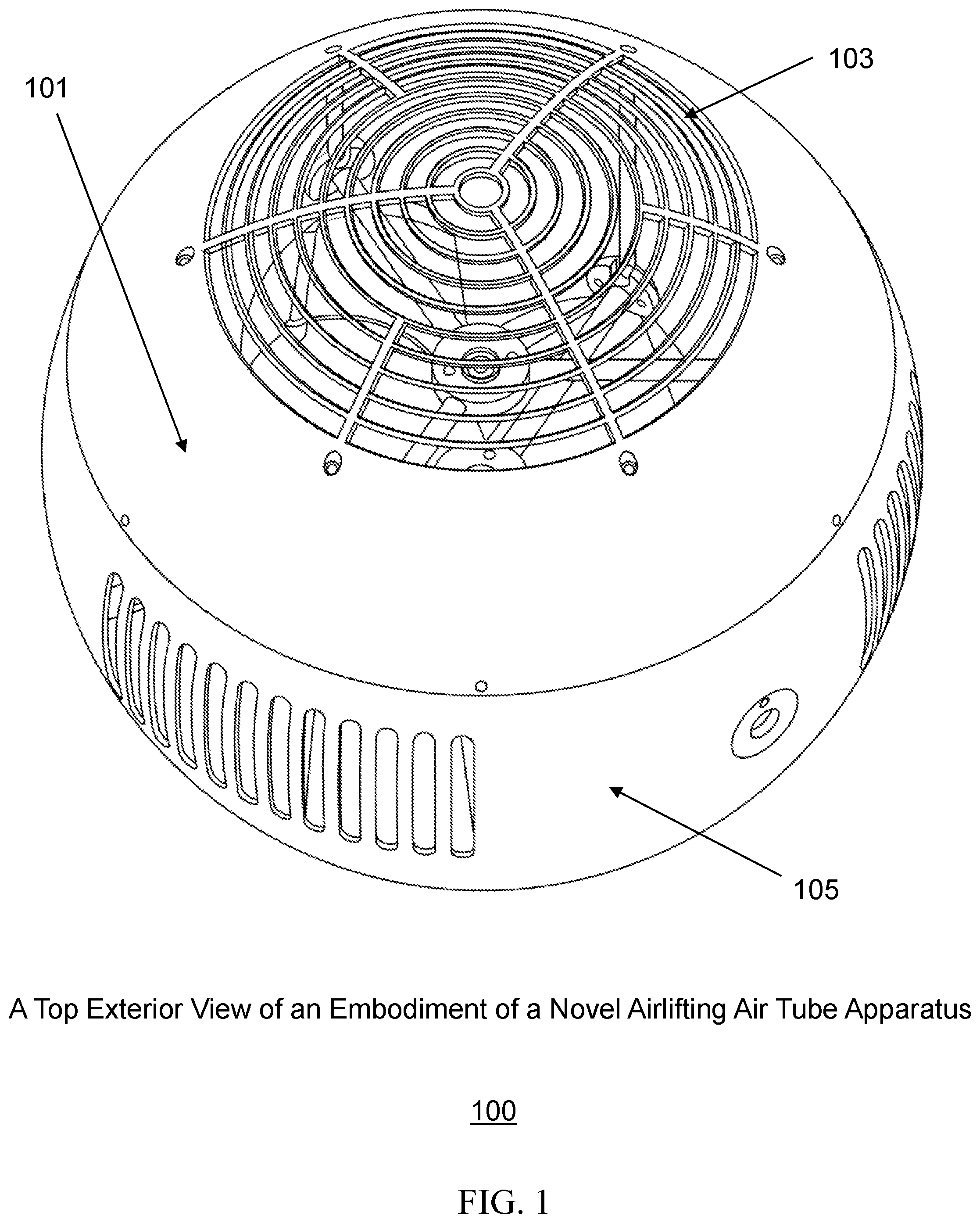 Patent US12103675 — Propeller-enclosed airlifting air tube apparatus incorporating an airflow control dish-based steering unit — Figure 1