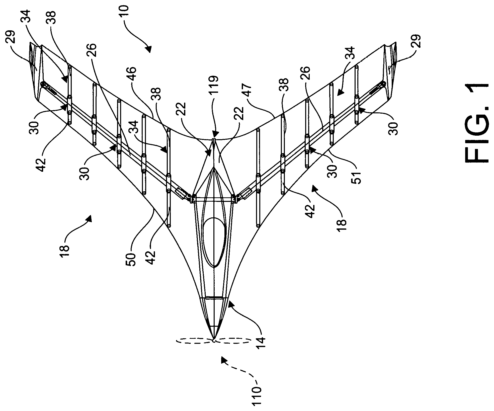 Patent US12103677 Figure 1 – Fabric covered aircraft wings and method for folding wings