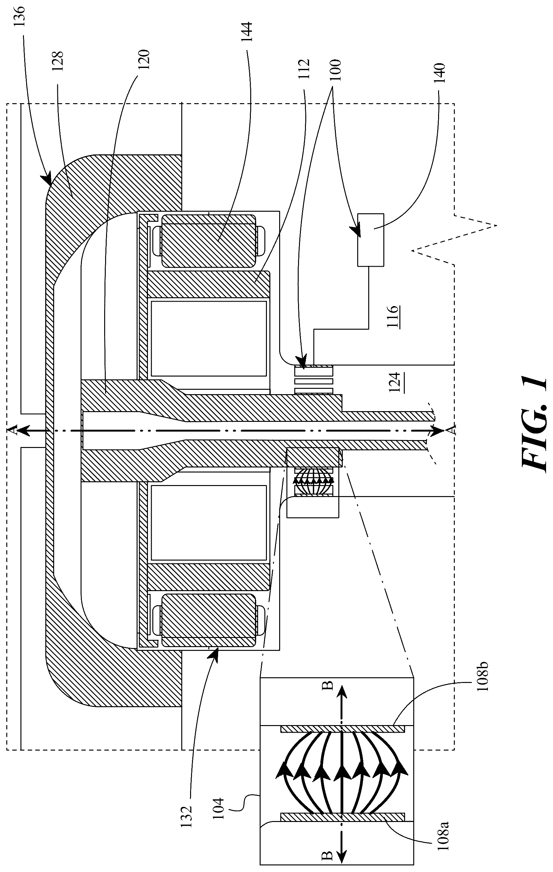 Patent US12103691 — Magnetic locking system of an electric aircraft rotor and methods thereof — Figure 1