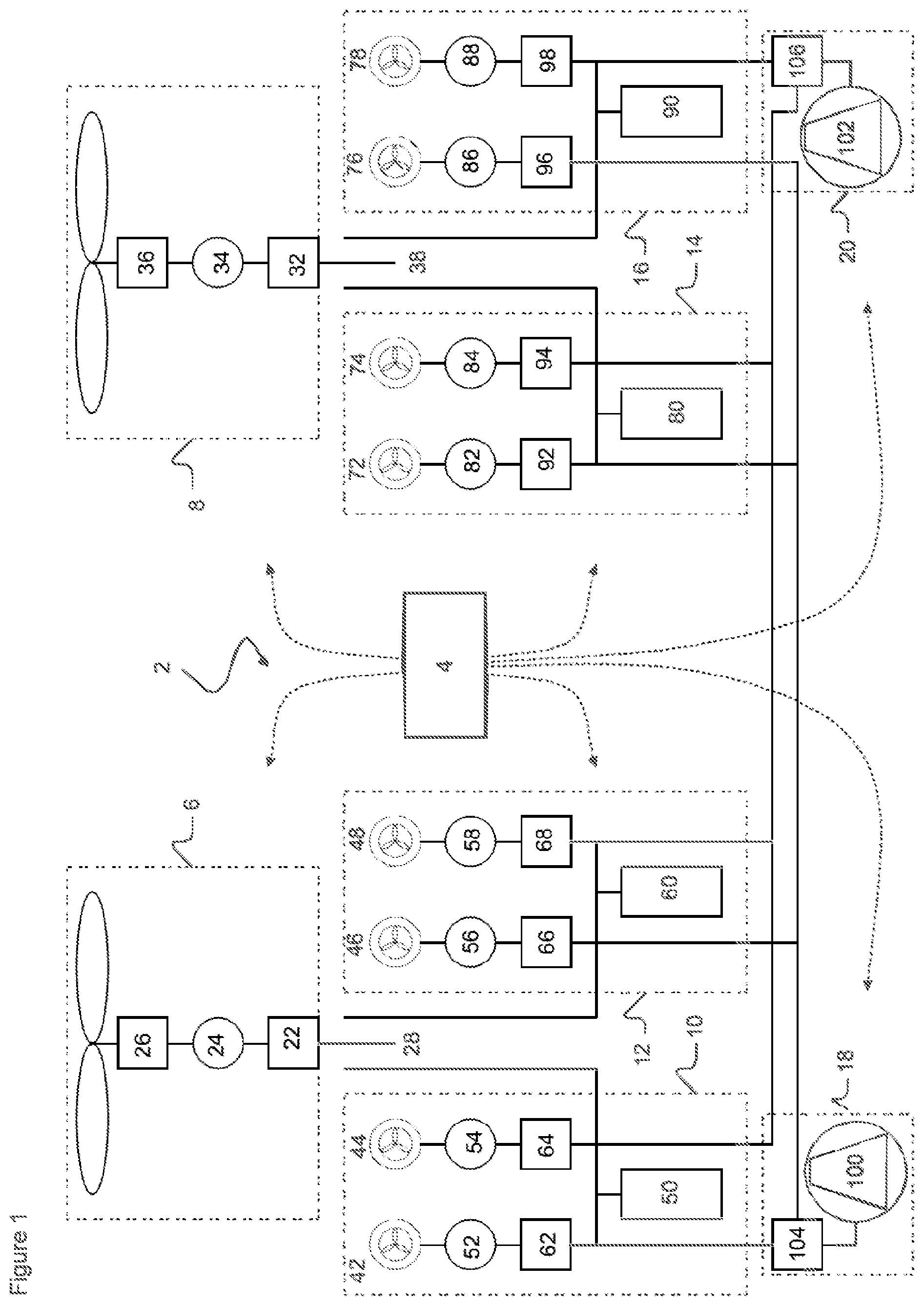 Patent US12103693 — System for managing energy for an aircraft with a hybrid power source comprising at least one rechargeable electricity source and one electricity generating source — Figure 1