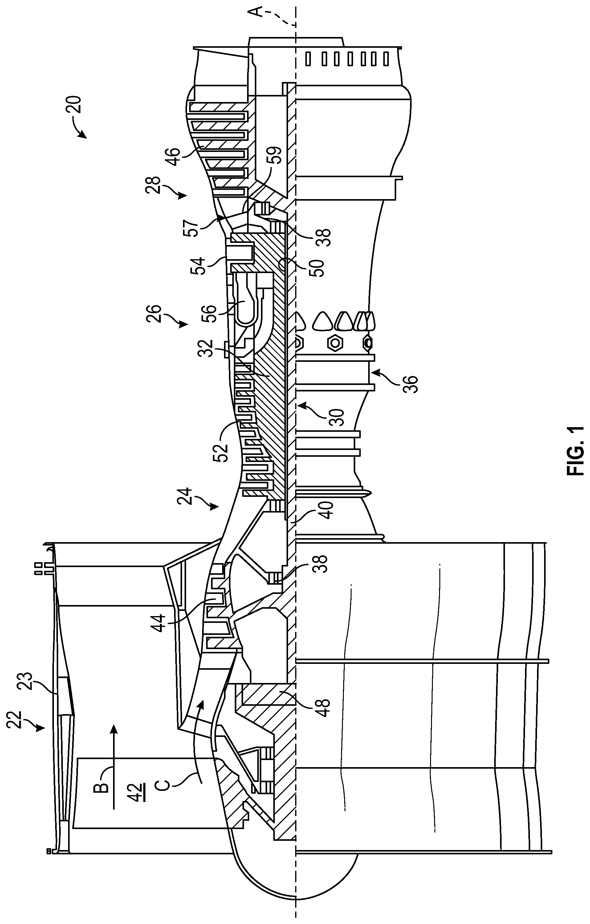 Patent US12103699 — Hybrid electric power for turbine engines having hydrogen fuel systems — Figure 1