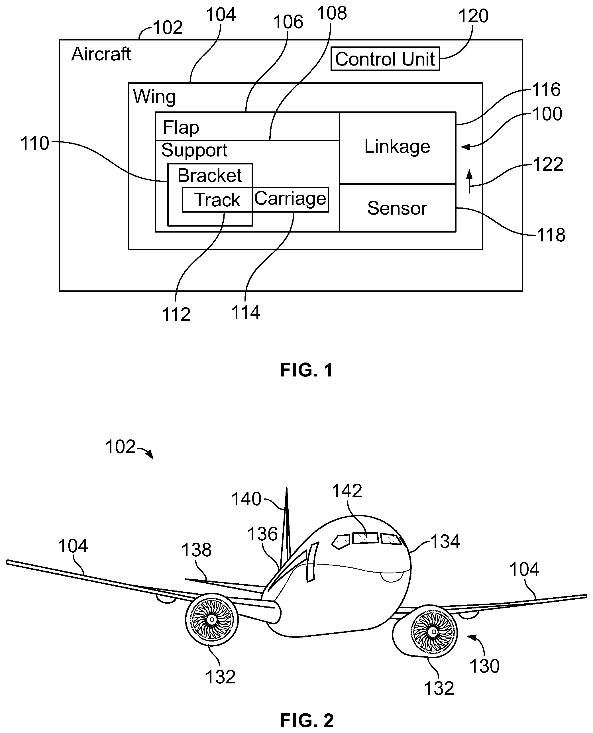 Patent US12103703 — Systems and methods for detecting a jam of a flap of a wing of an aircraft — Figure 1