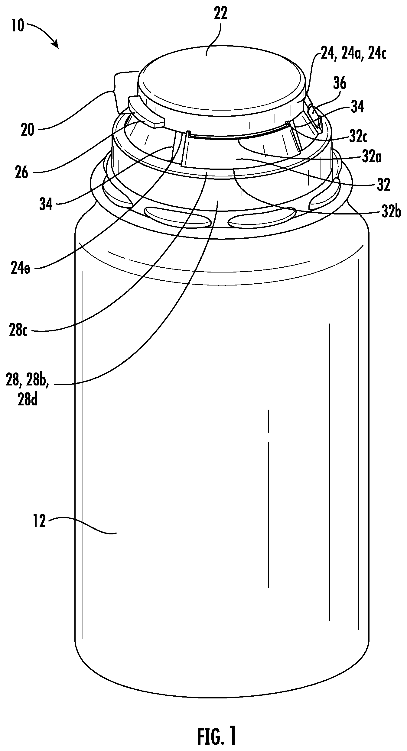 Patent US12103742 — Tethered flip closure — Figure 1