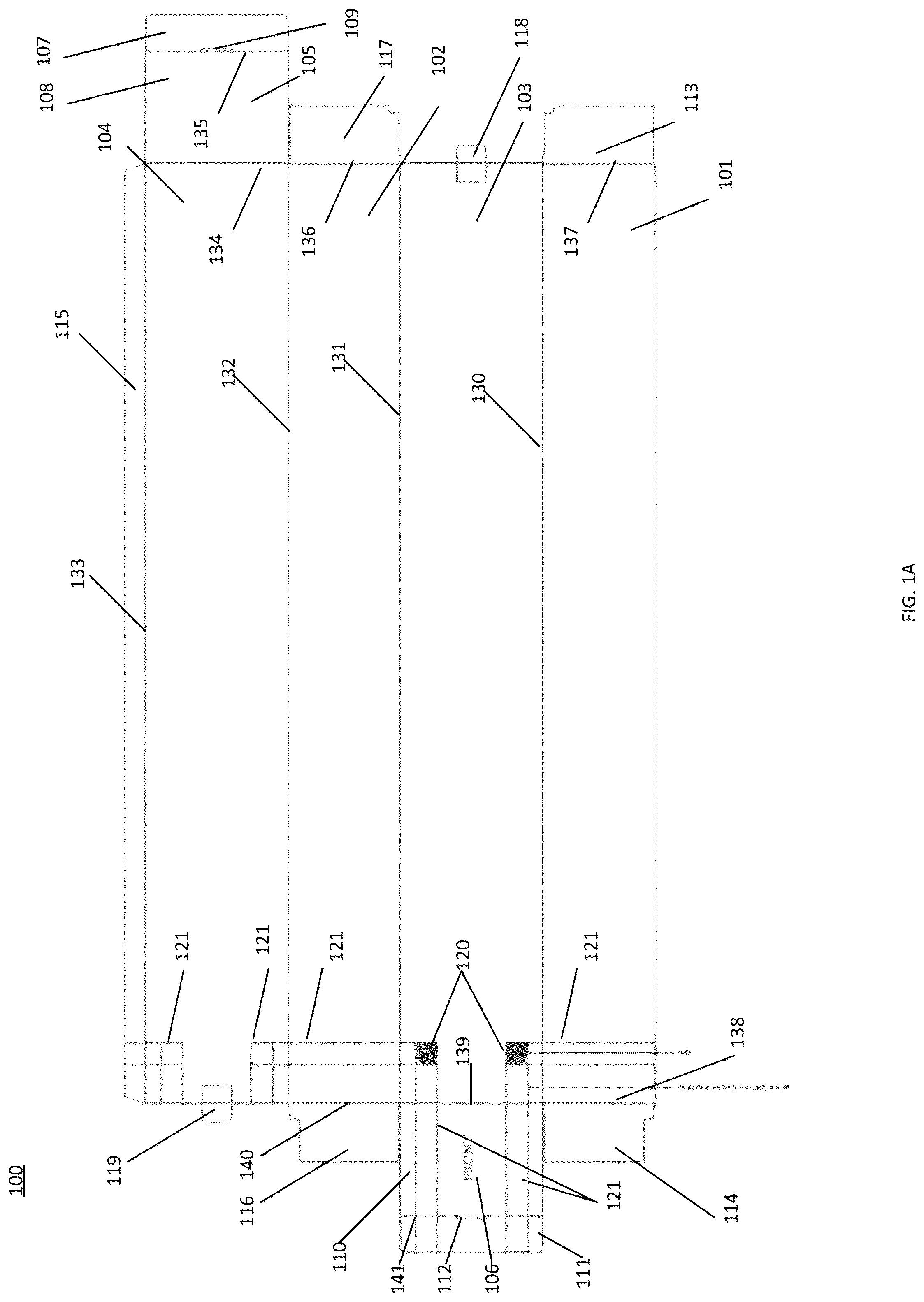 Patent US12103763 — Perforated shipping and display box for packaged lighting elements — Figure 1