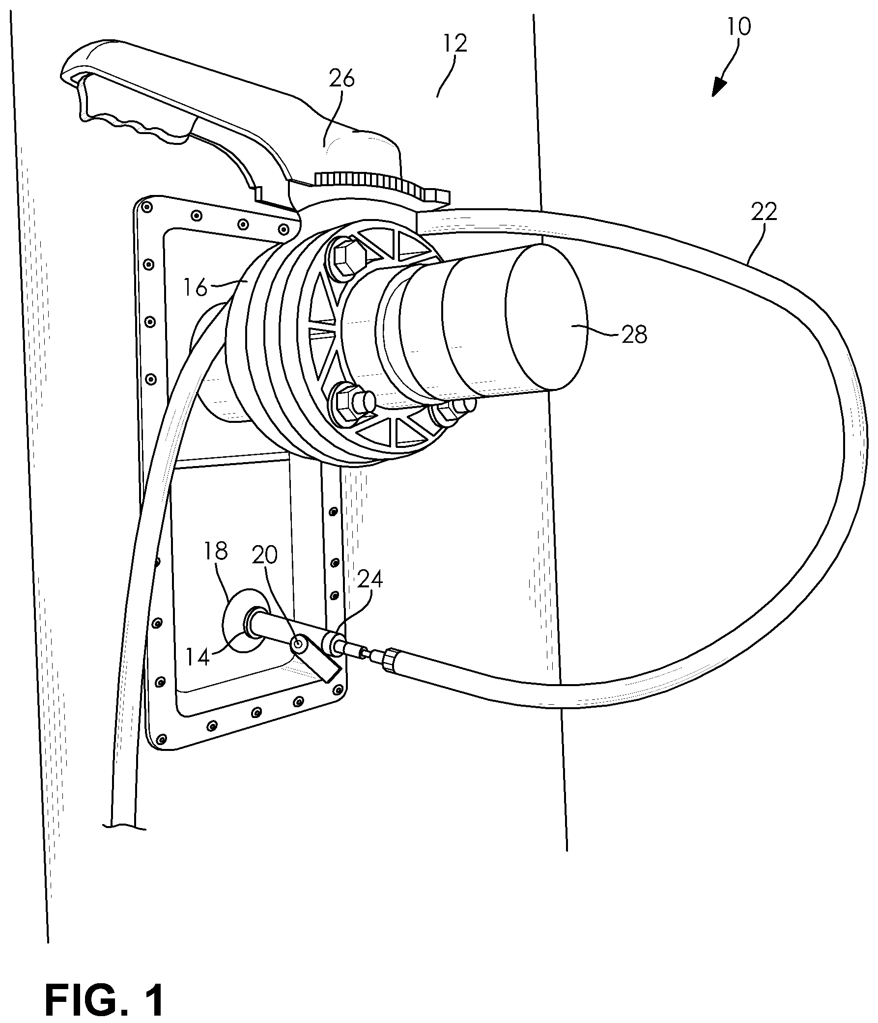 Patent US12103765 Figure 1 – Vehicle trailer or shipping container monitoring and evacuation assembly