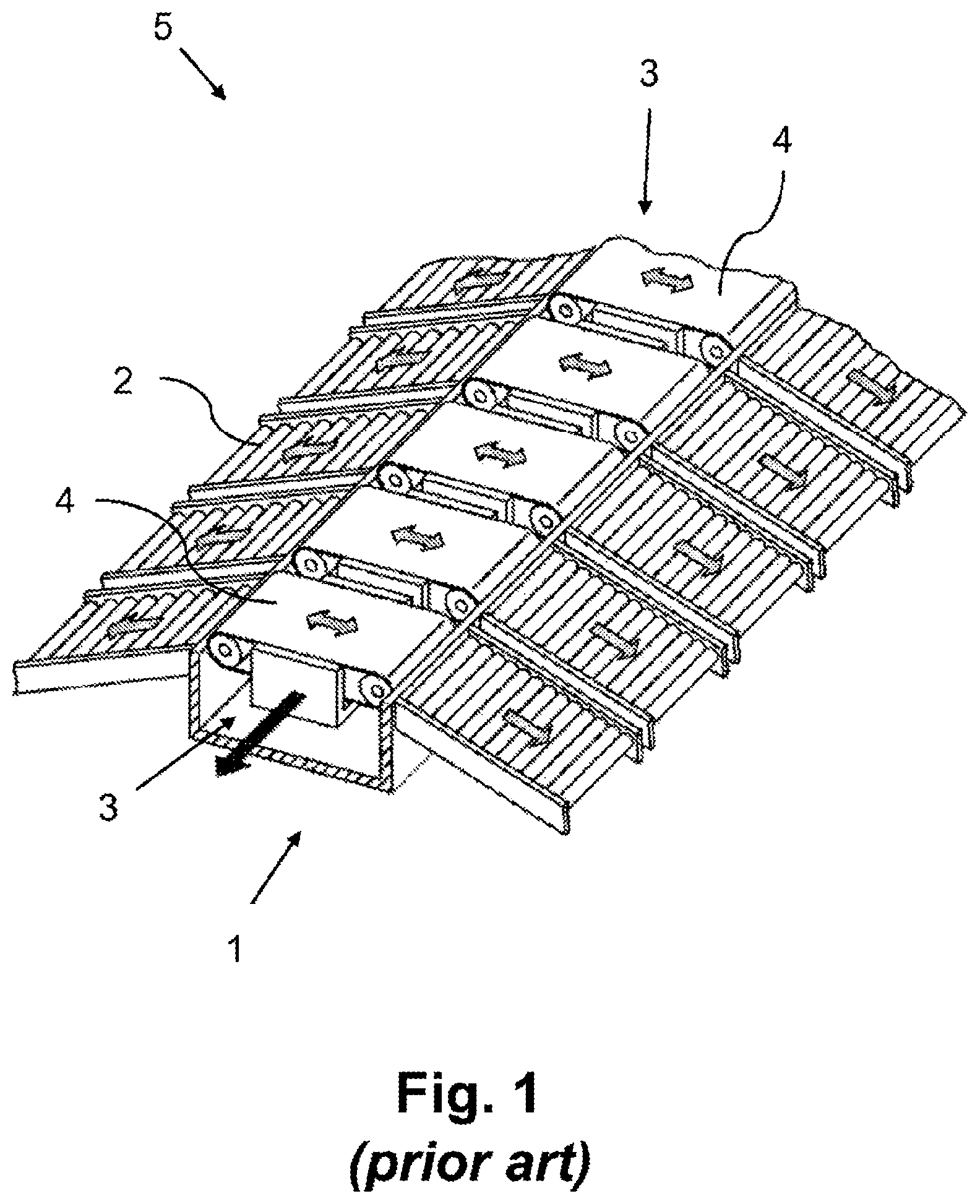 Patent US12103783 Figure 1 – Conveying carriage for a distributing conveyor and connecting arrangement for fastening a conveying carriage to a drive means of a distributing conveyor