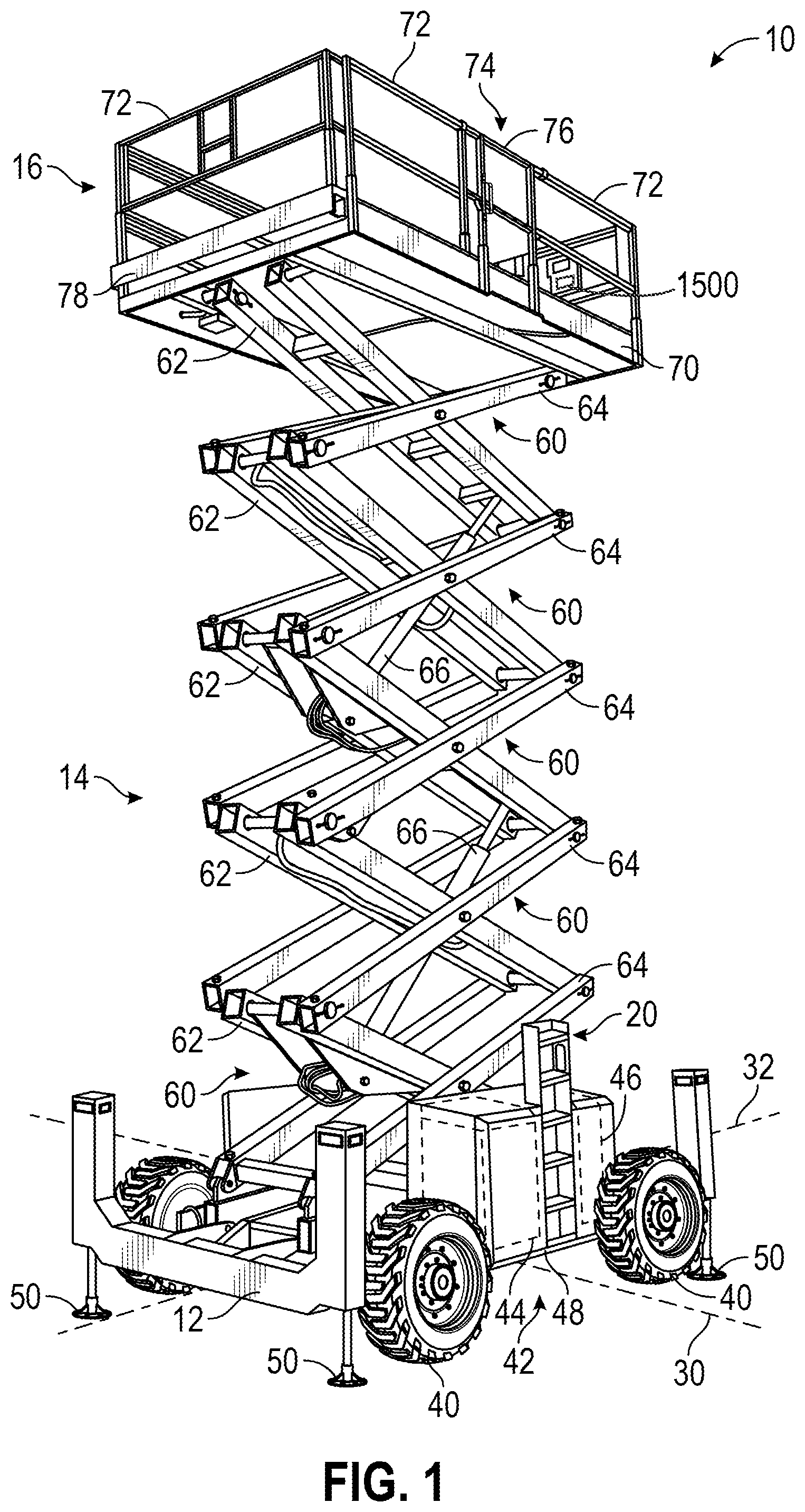 Patent US12103830 — Systems and methods for restricting operation of a lift device — Figure 1