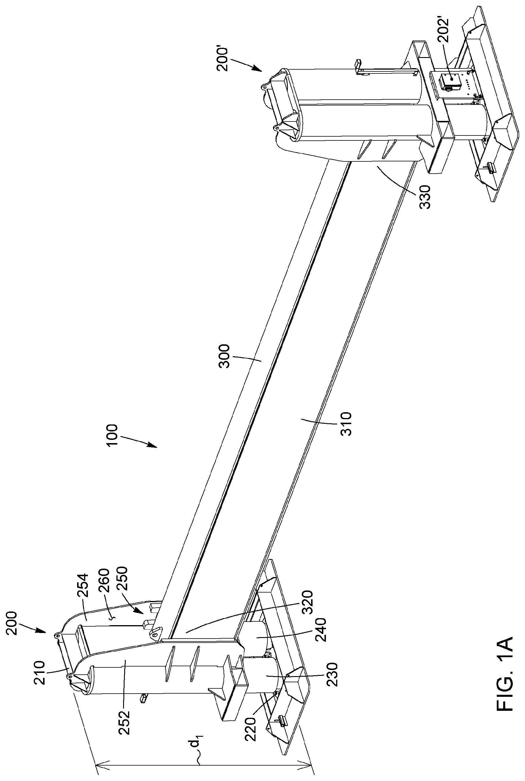 Patent US12103831 Figure 1 – Heavy machinery lifting apparatus, heavy machinery lifting assembly and method for assembling a lift for heavy machinery