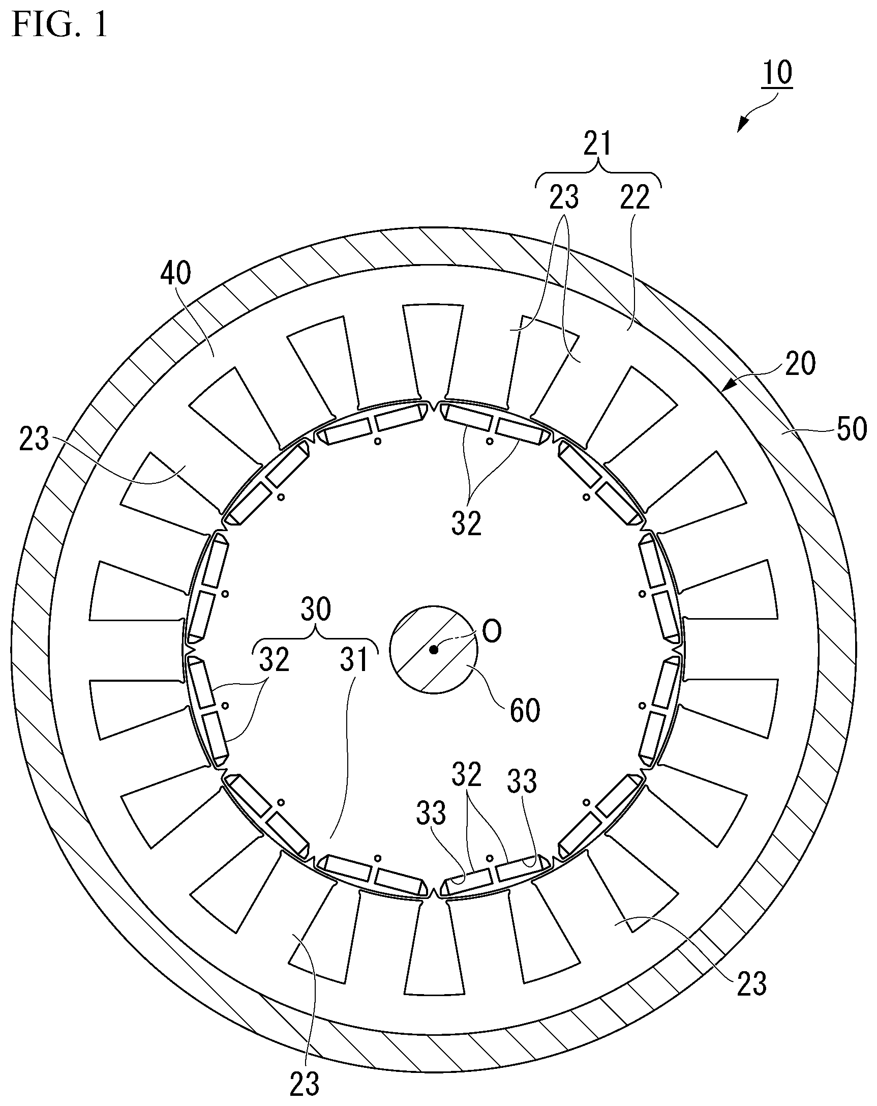 Patent US12104096 — Laminated core, laminated core manufacturing method, and electric motor — Figure 1