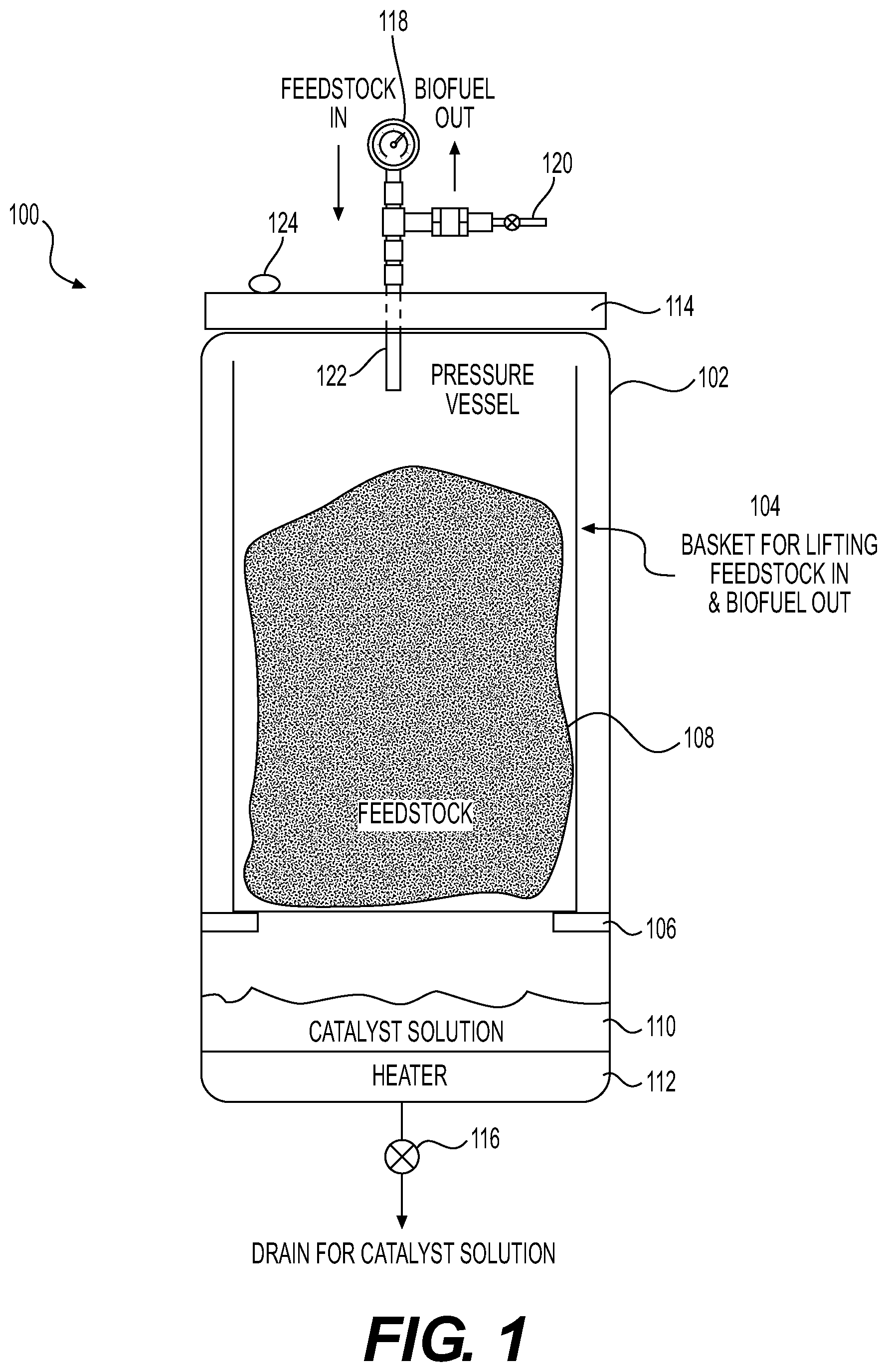 Patent US12104134 — Apparatus and process for catalyzed steam biofuel production — Figure 1