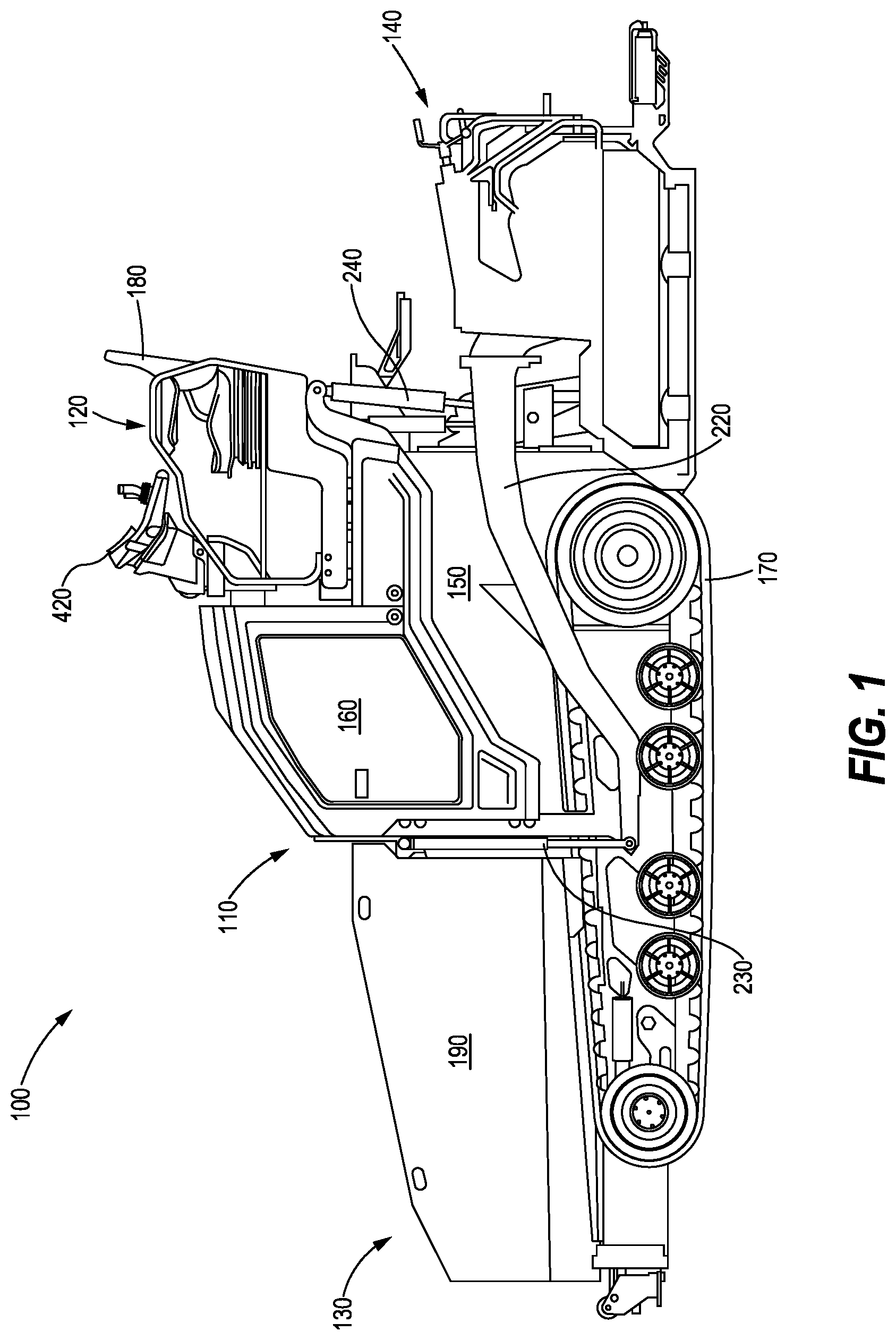 Patent US12104335 — System and method for automatic lowering of a paving machine screed assembly — Figure 1