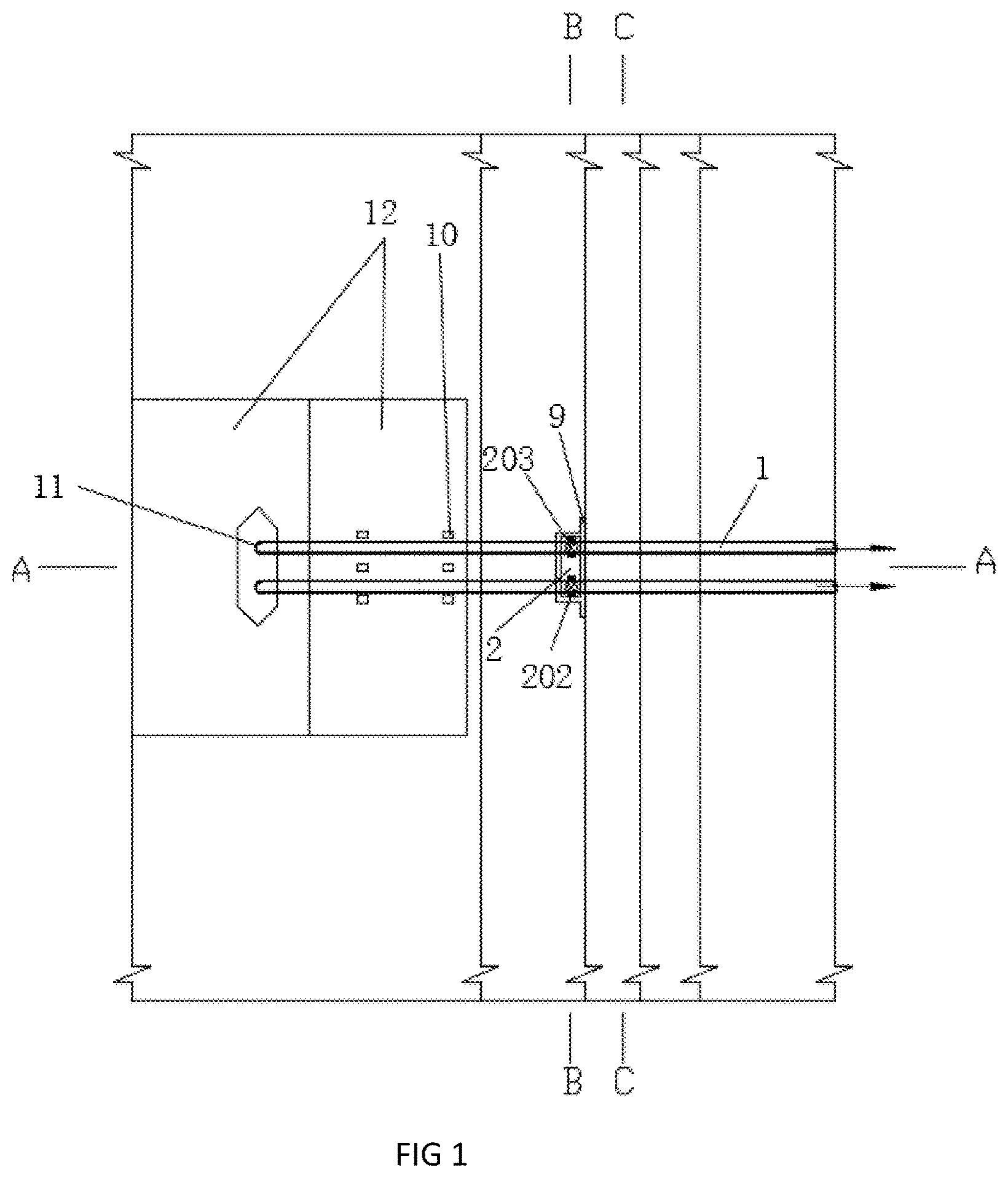 Patent US12104345 — Water intake pipeline structure passing through soft foundation embankment below flood level and construction method — Figure 1