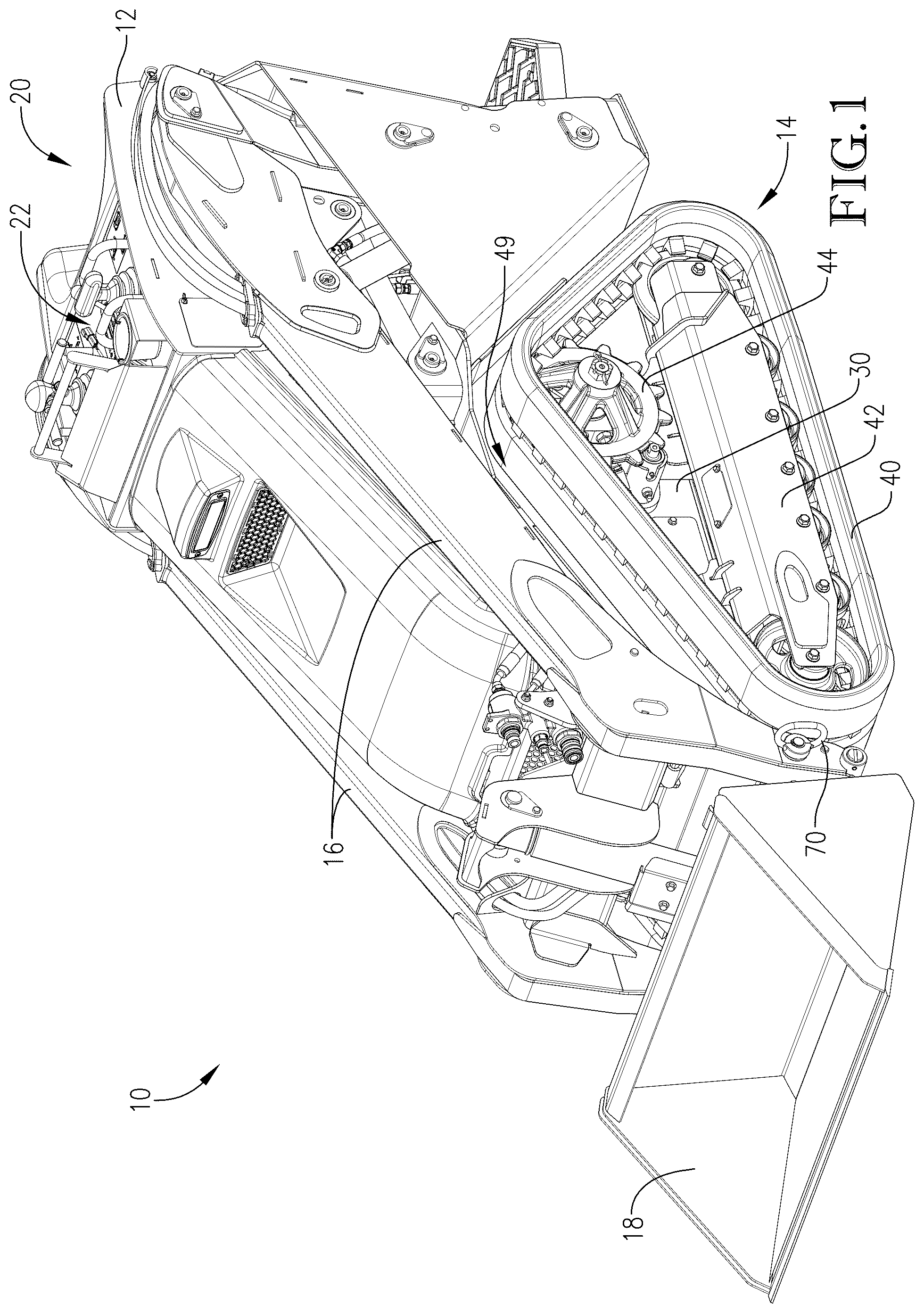 Patent US12104348 — Loader with improved arm path — Figure 1