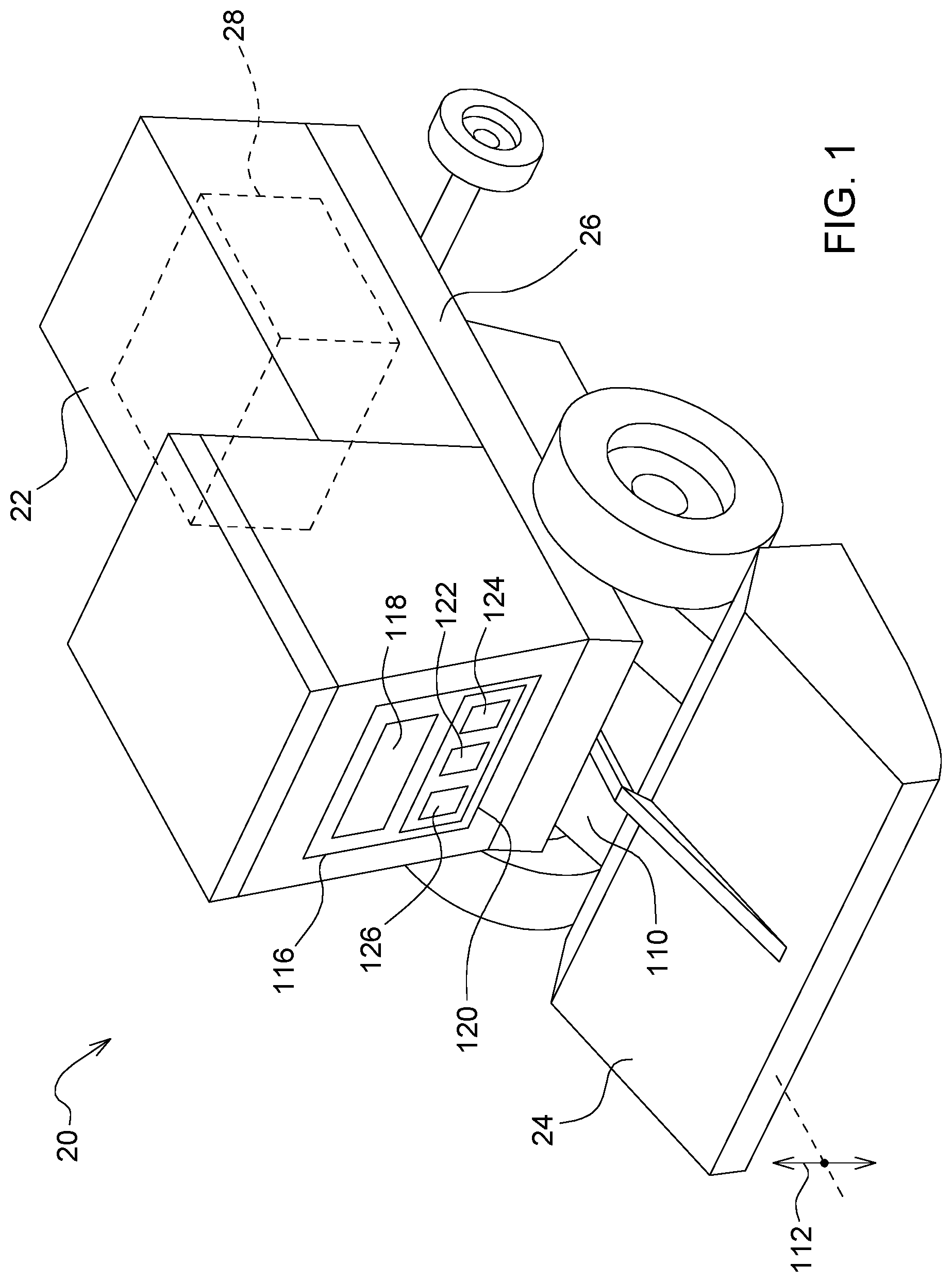 Patent US12104351 — Work implement with header lift control — Figure 1