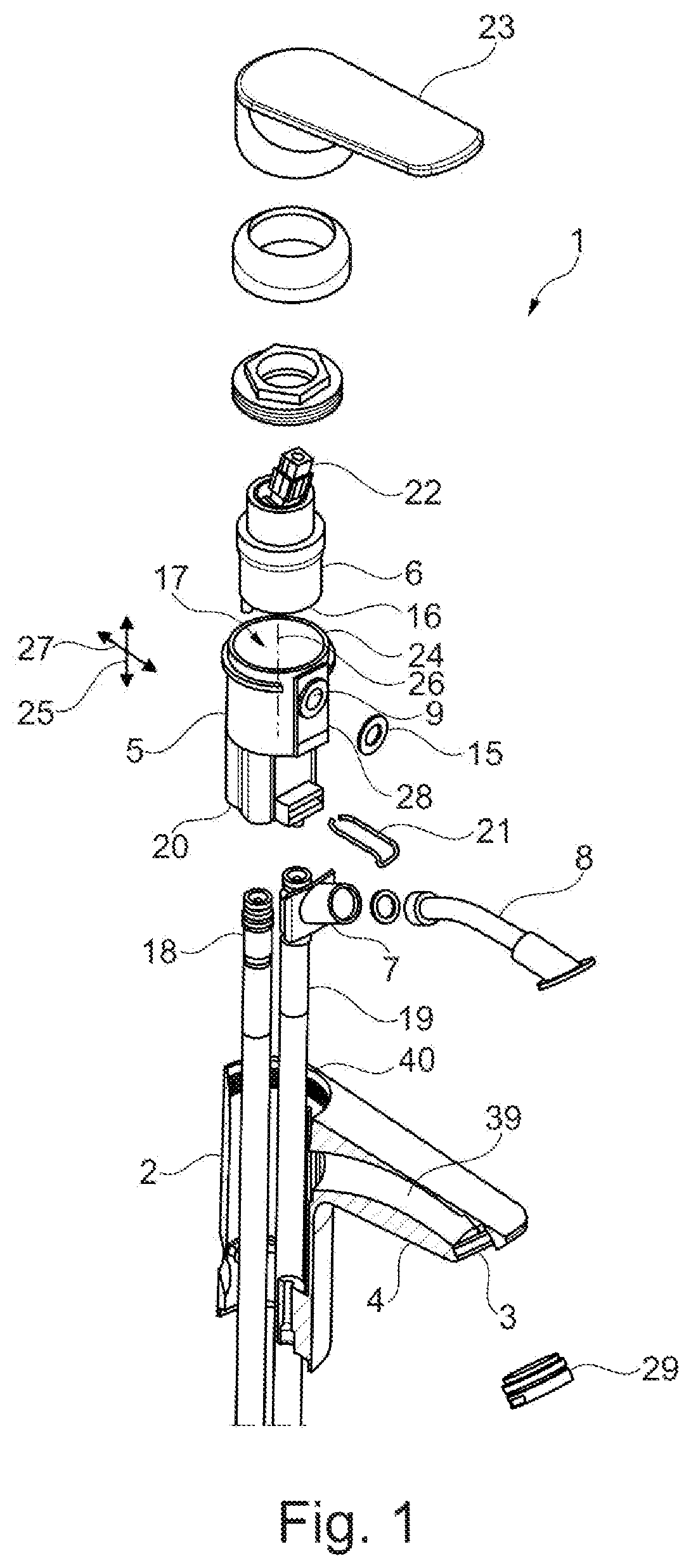 Patent US12104363 — Sanitary faucet and method of assembling such a sanitary faucet — Figure 1