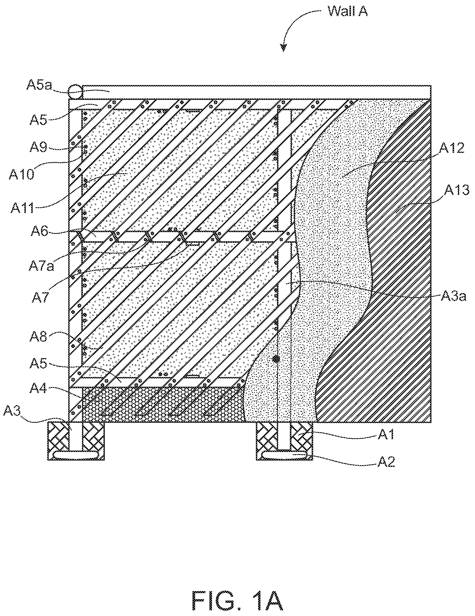Patent US12104372 Figure 1 – Structural wall with a structure exogenous to the longitudinal axis thereof for enabling the inside of the wall to be filled on site