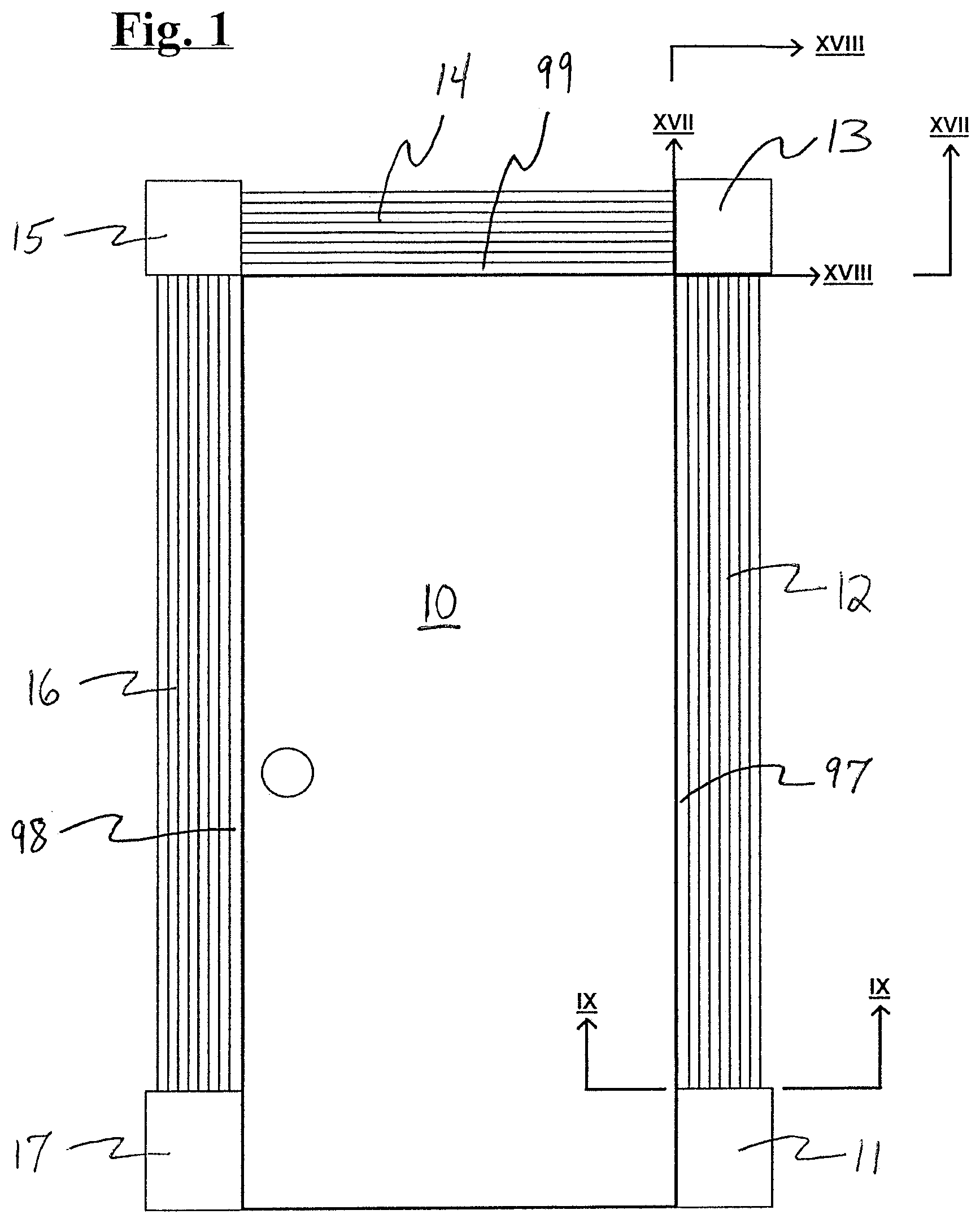 Patent US12104390 — Molding components, including plinths and corner pieces, kits, and systems comprising the same, methods of making them and methods of assembling them — Figure 1