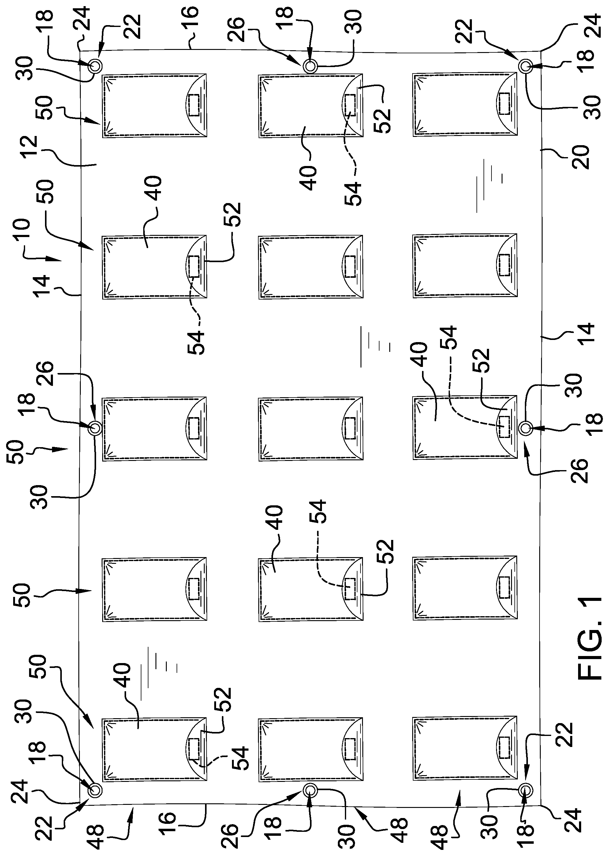Patent US12104391 — Weighted tarpaulin device — Figure 1