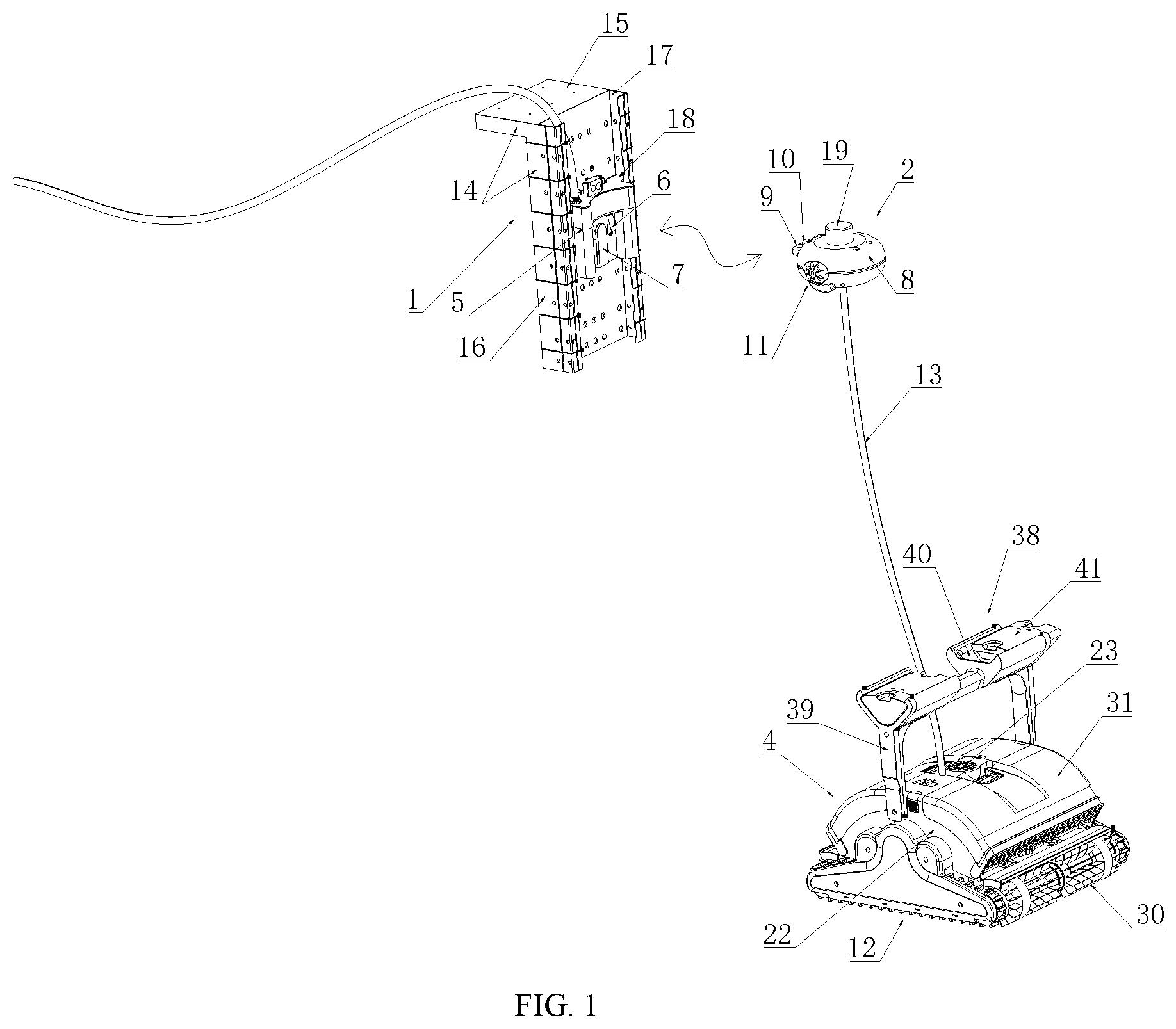 Patent US12104400 Figure 1 – Cleaning robot for swimming pools