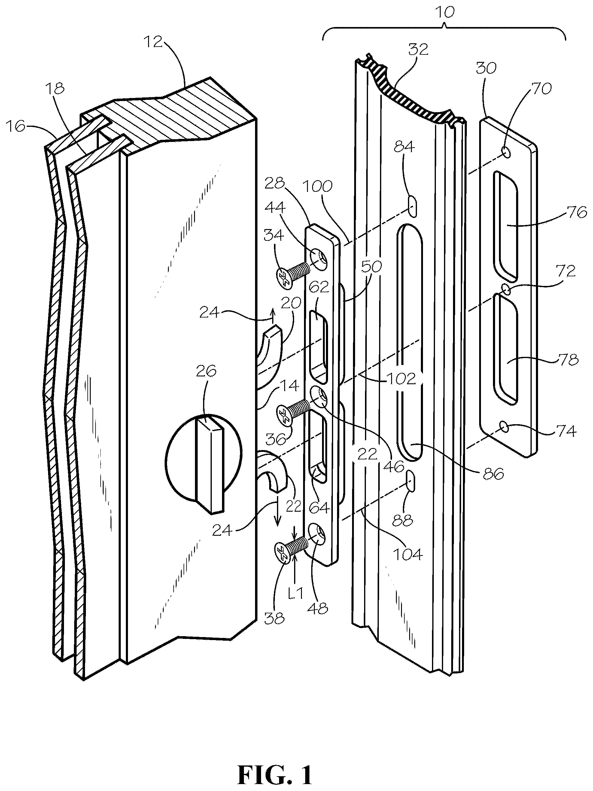 Patent US12104402 — Strike assembly — Figure 1