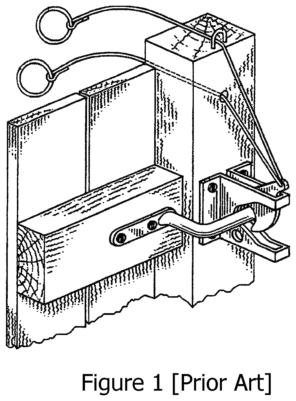 Patent US12104410 — T-shaped lever gate latch pull system — Figure 1