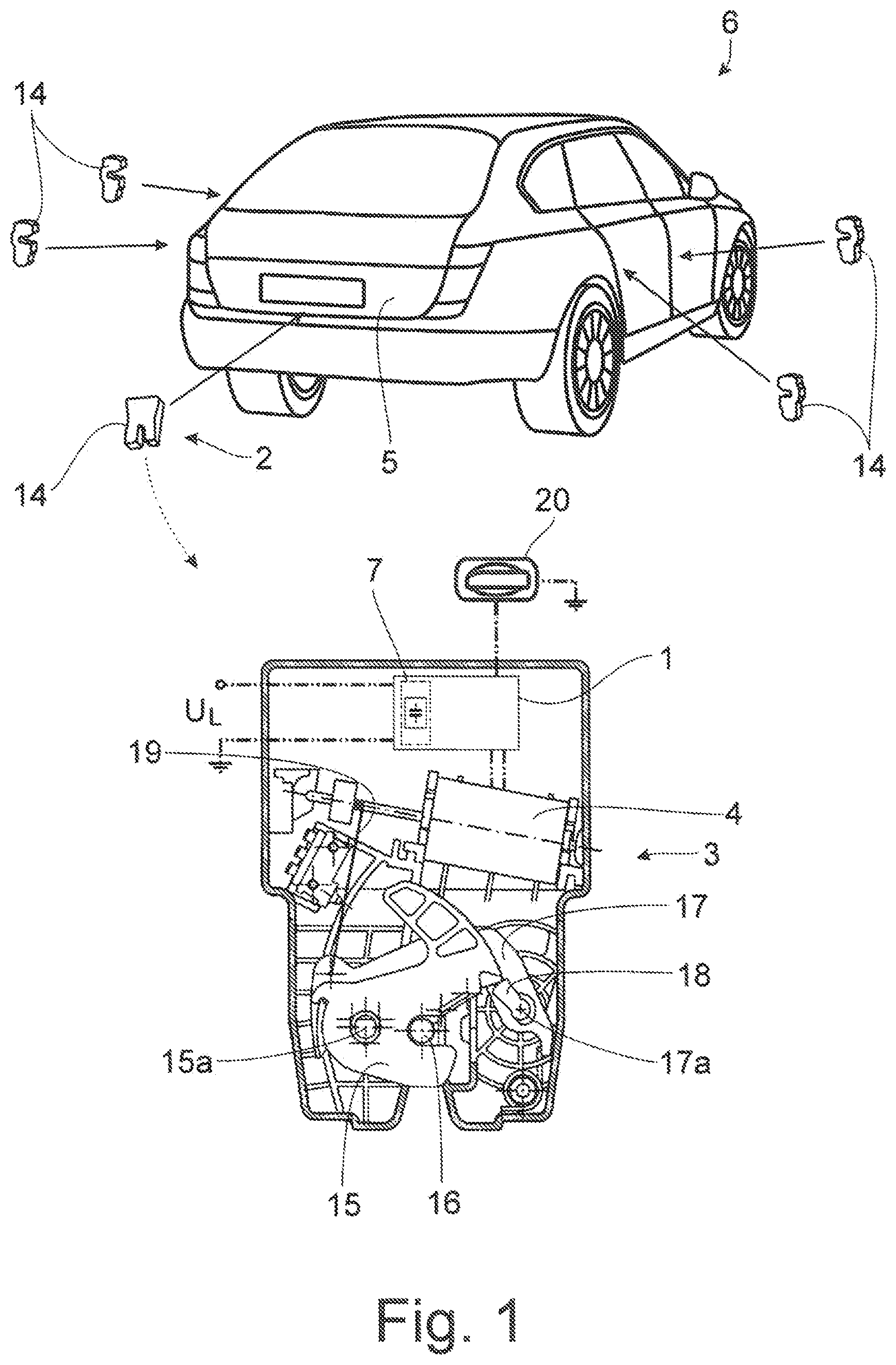 Patent US12104415 — Control arrangement for operating a motor vehicle locking system — Figure 1