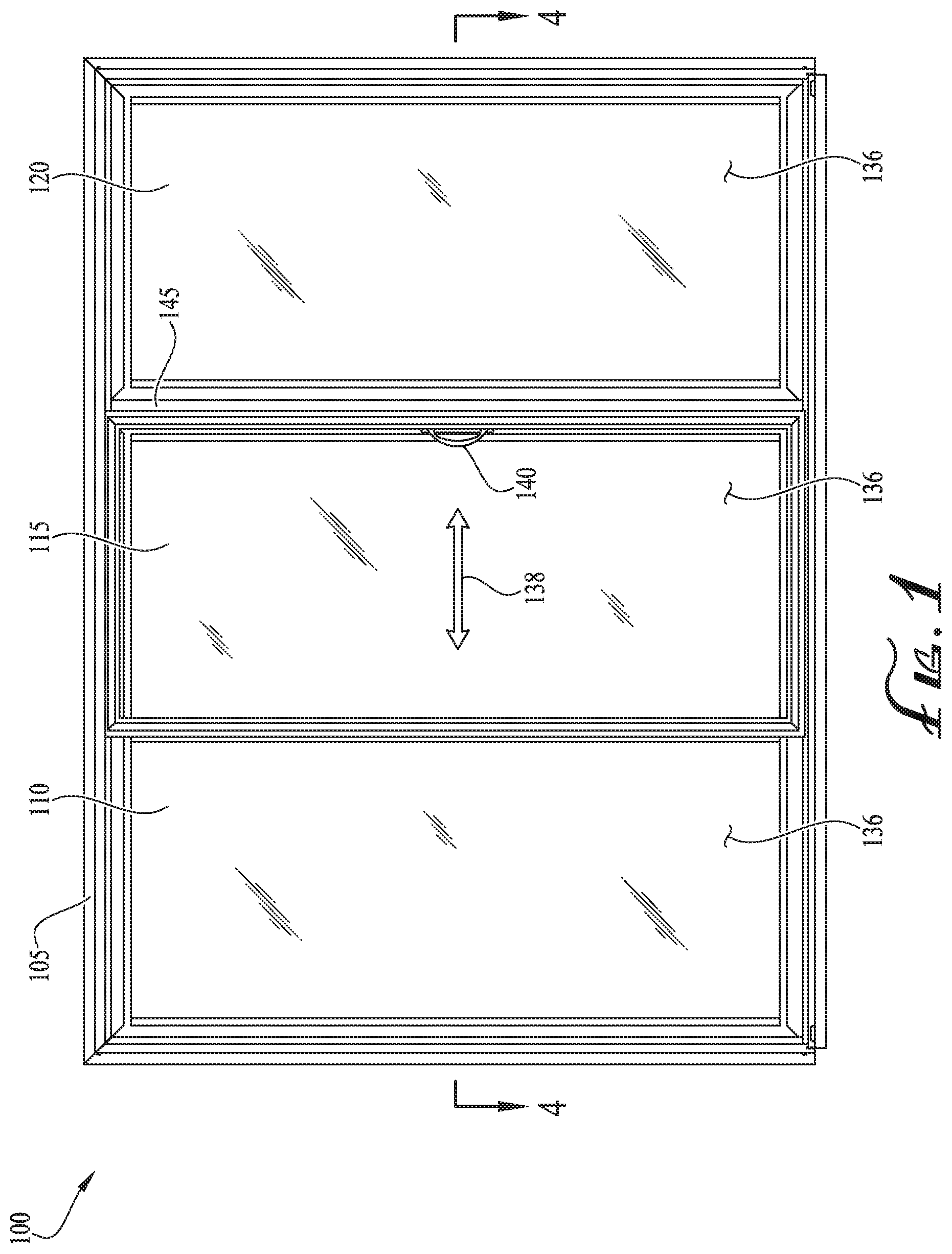 Patent US12104432 — Configurable astragal and snap feature for fenestration systems — Figure 1