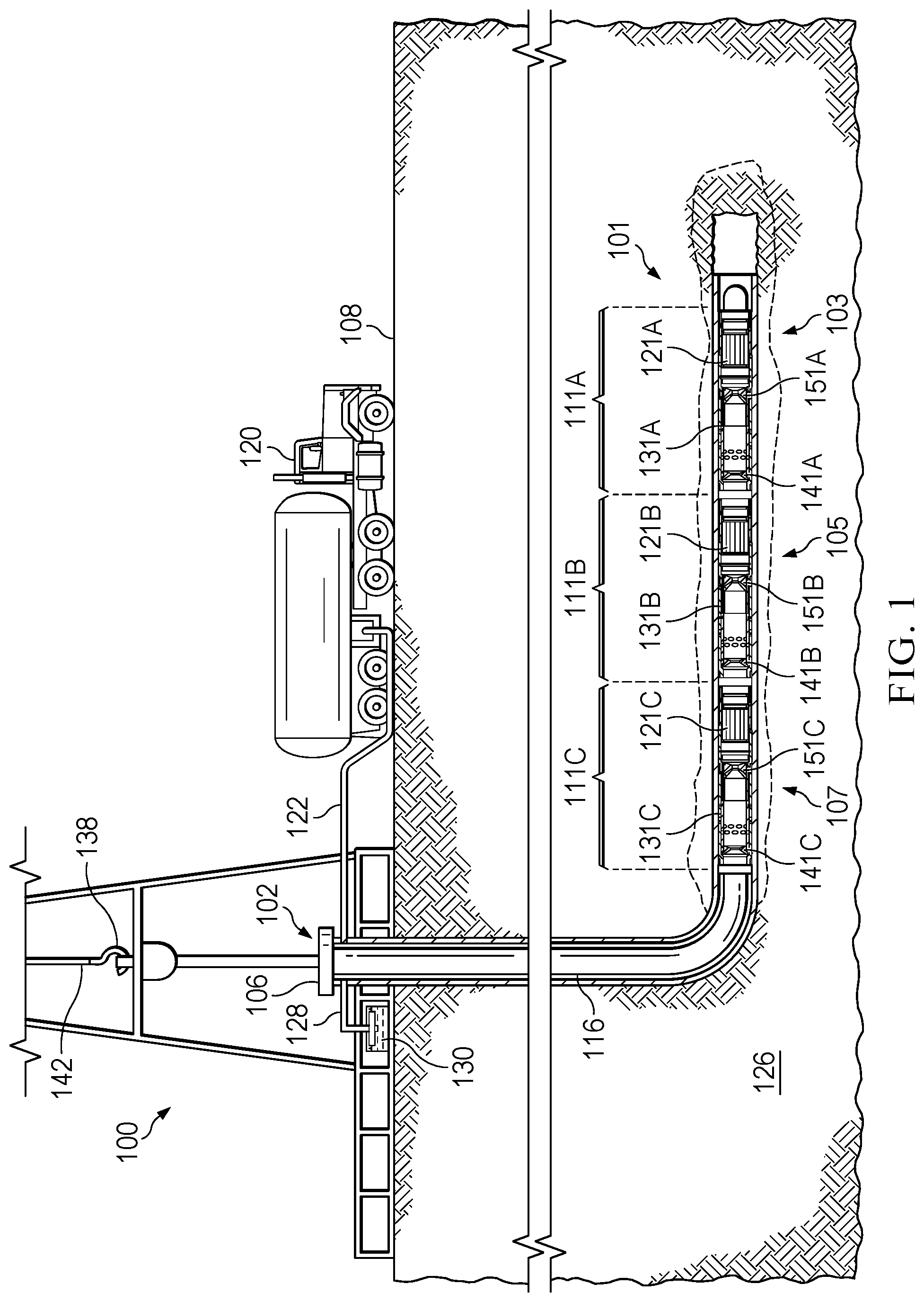 Patent US12104462 Figure 1 – Interventionless stimulation and production systems, multi-zone interventionless stimulation and production assemblies, and methods to perform interventionless stimulation and production operations