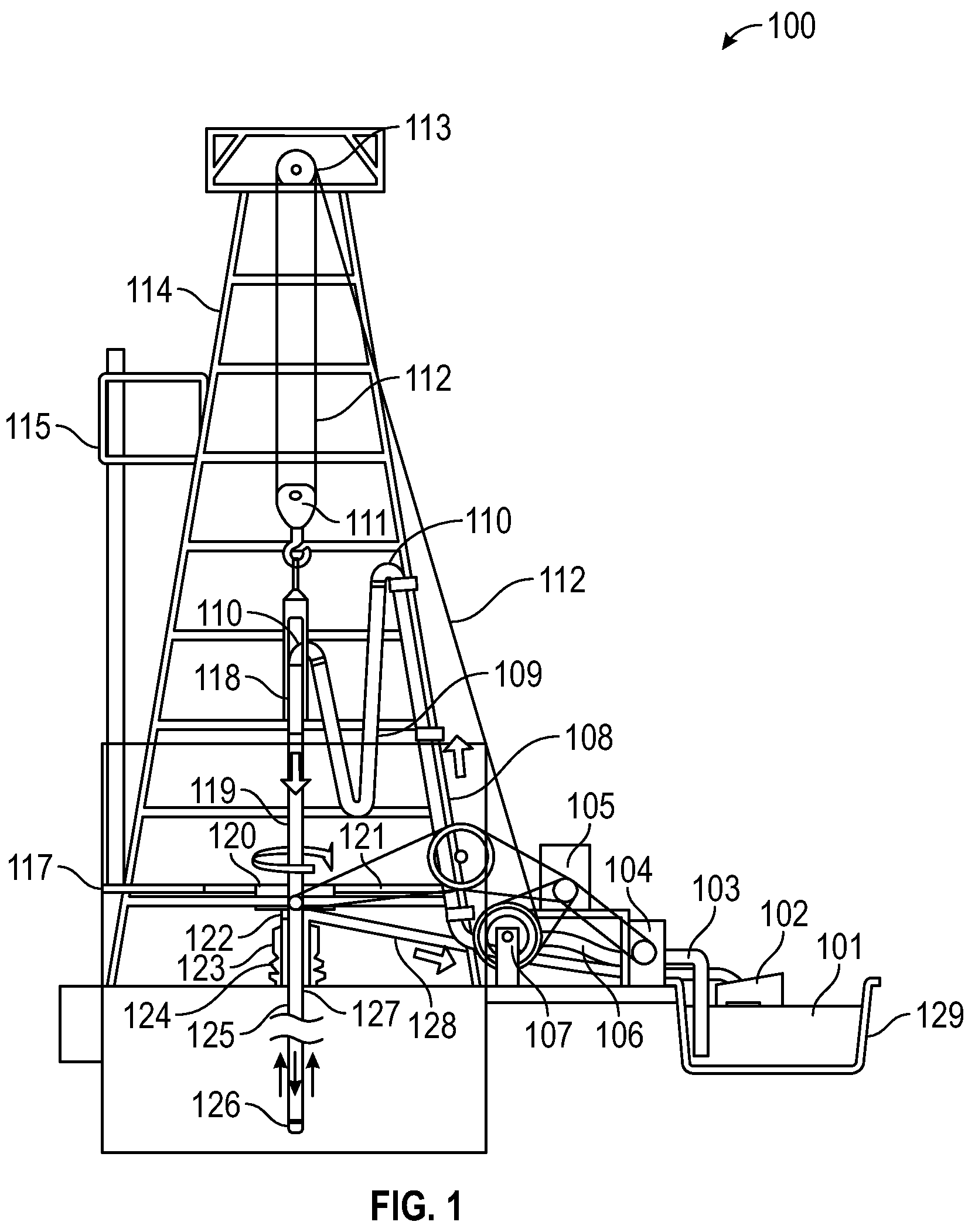 Patent US12104485 — Drilling system that measures the fluid level in a wellbore during drilling of the wellbore — Figure 1