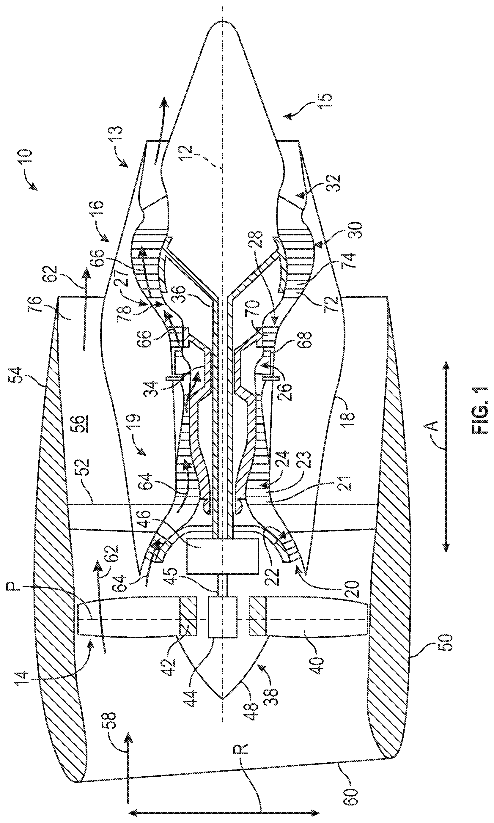 Patent US12104531 — Cooling system for a turbine engine — Figure 1