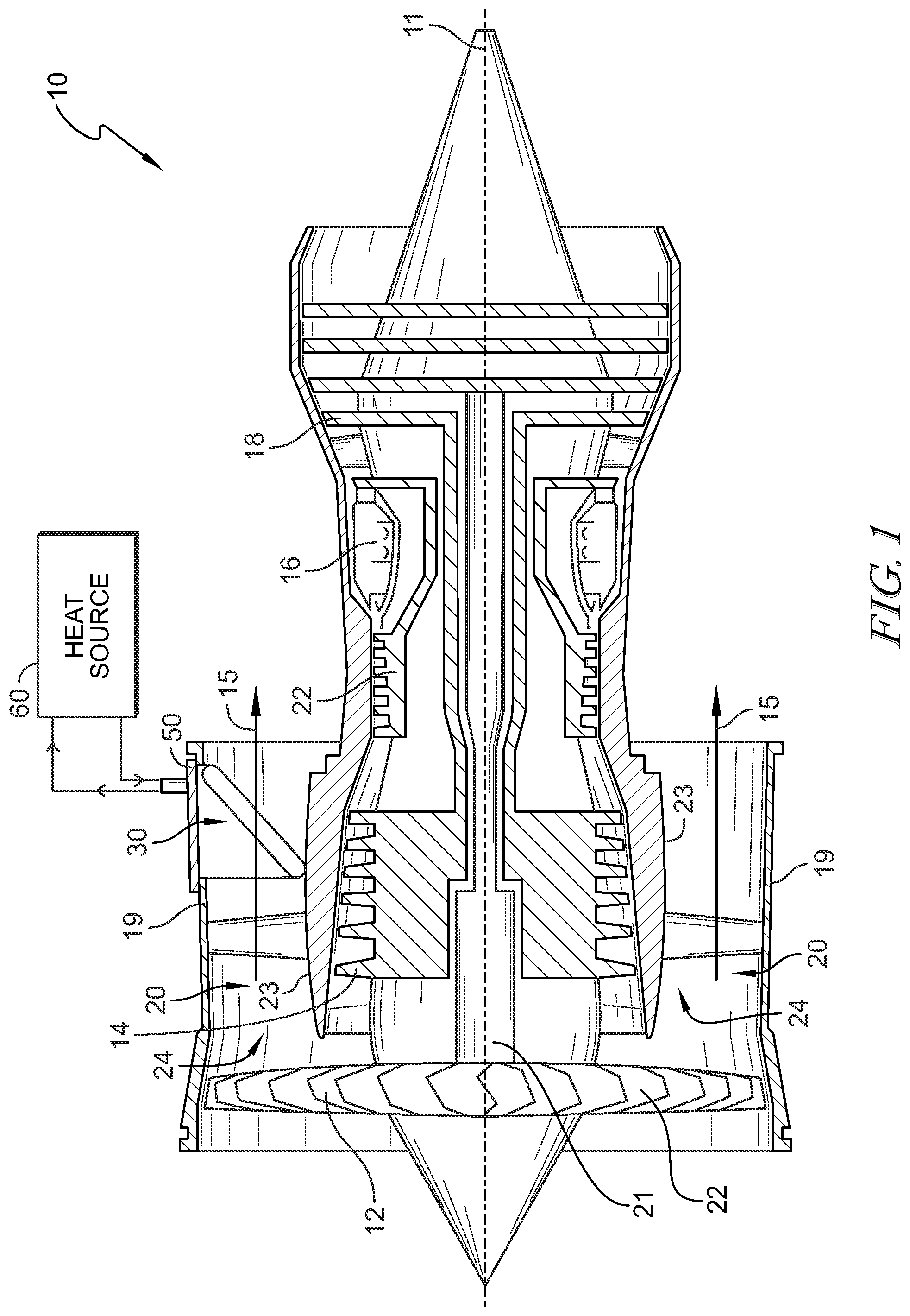 Patent US12104532 — Bypass duct heat exchanger with access panel for gas turbine engines — Figure 1