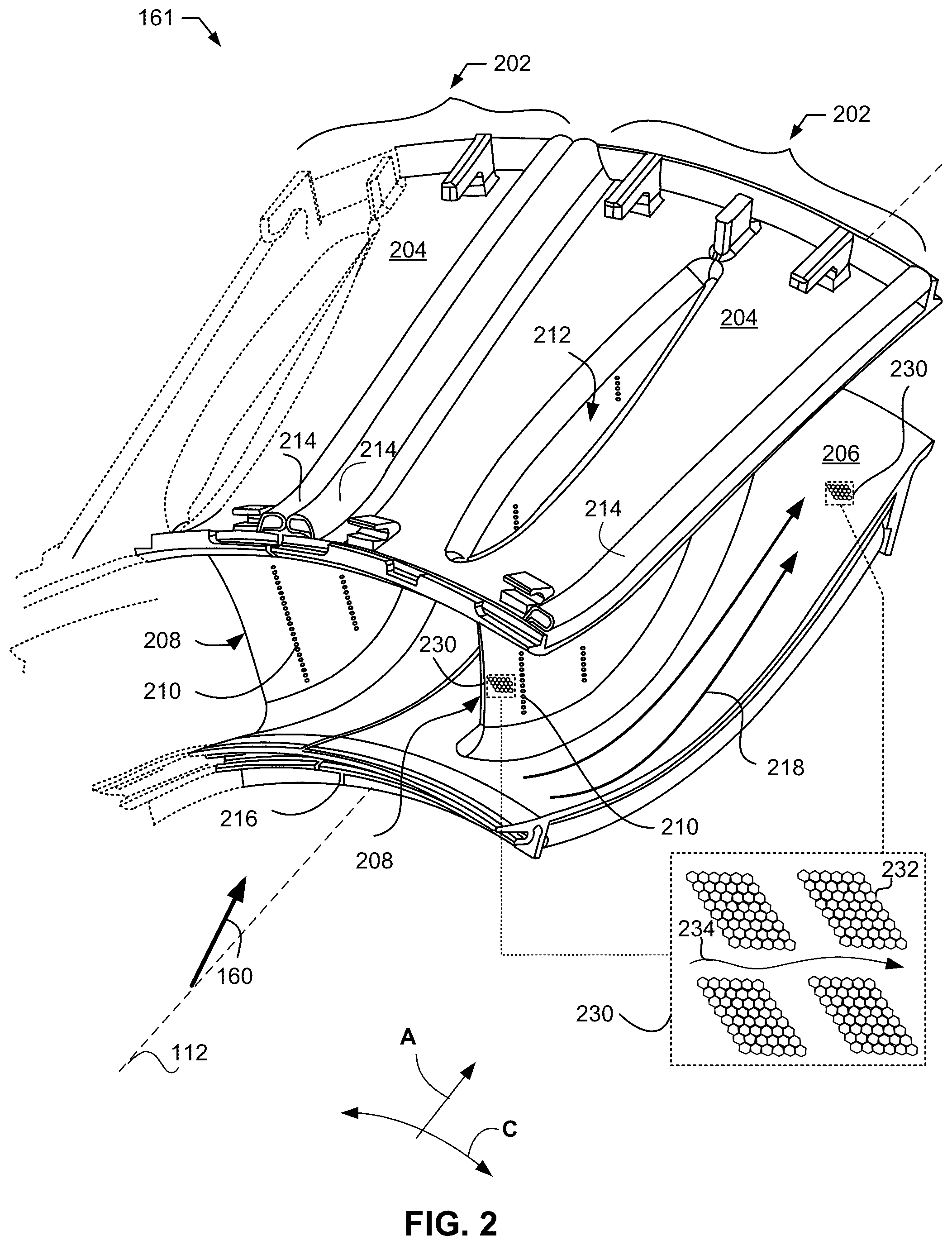 Patent US12104533 Figure 2 – Methods and apparatus for gas turbine frame flow path hardware cooling