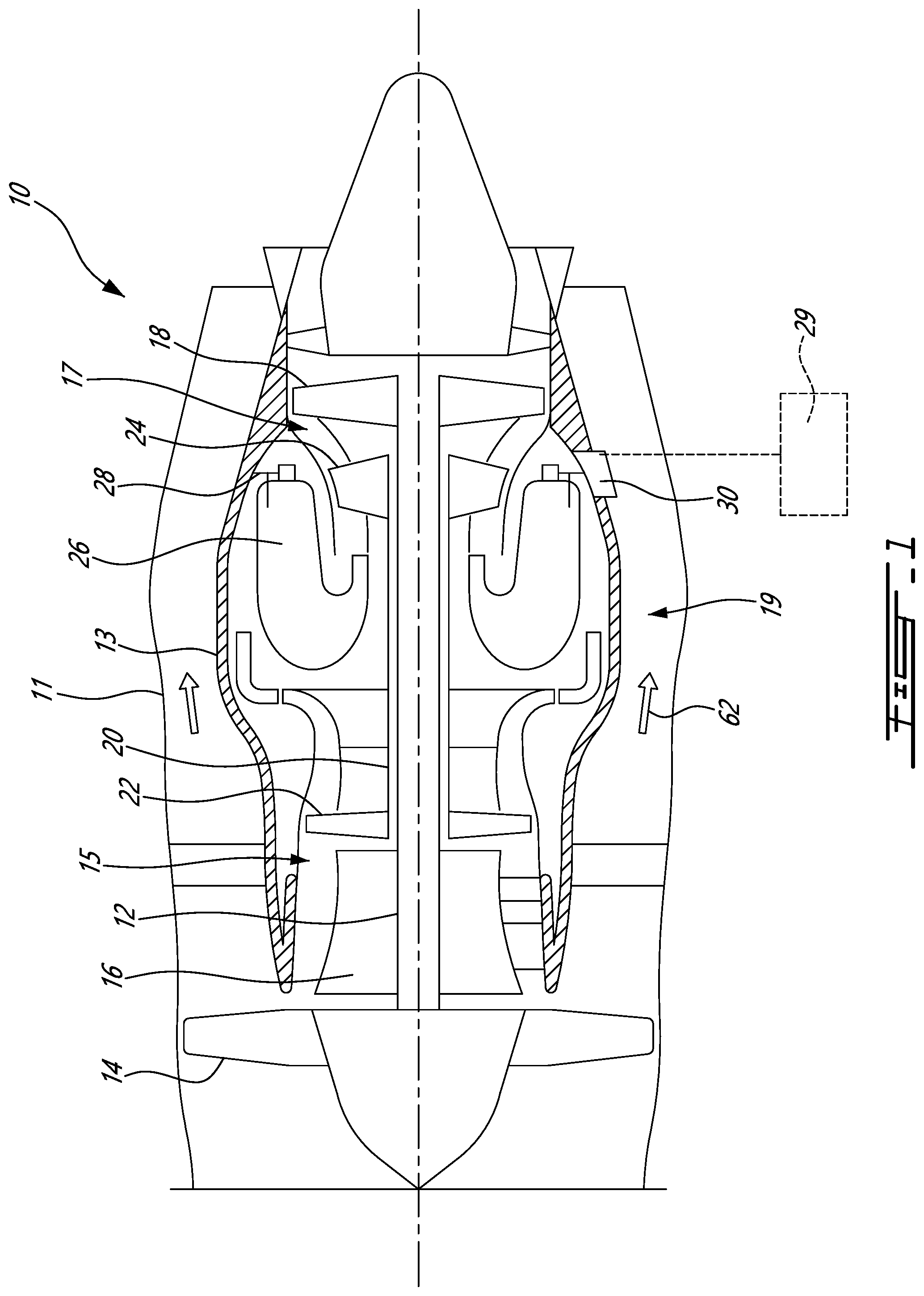 Patent US12104537 — Engine accessory fire shield — Figure 1