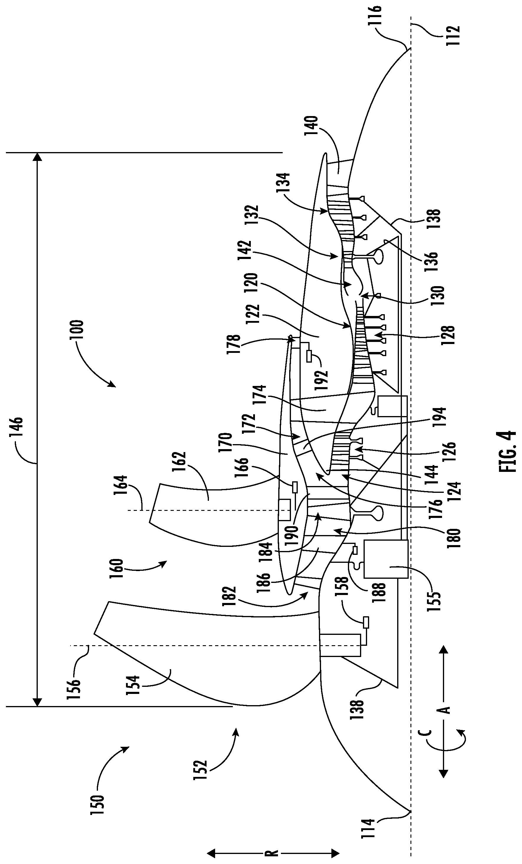 Patent US12104539 Figure 4 – Gas turbine engine