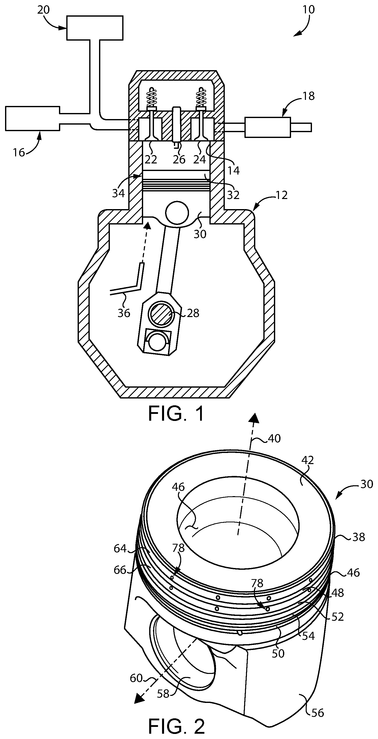 Patent US12104551 — Piston having baffle ring for limiting abnormal combustion and piston and cylinder liner assembly — Figure 1