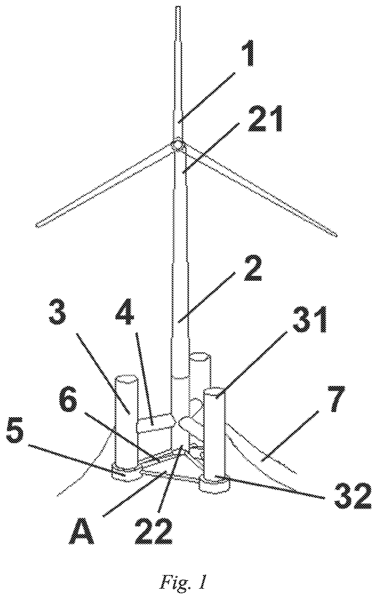 Patent US12104572 — Semi-submersible floating wind power generator — Figure 1